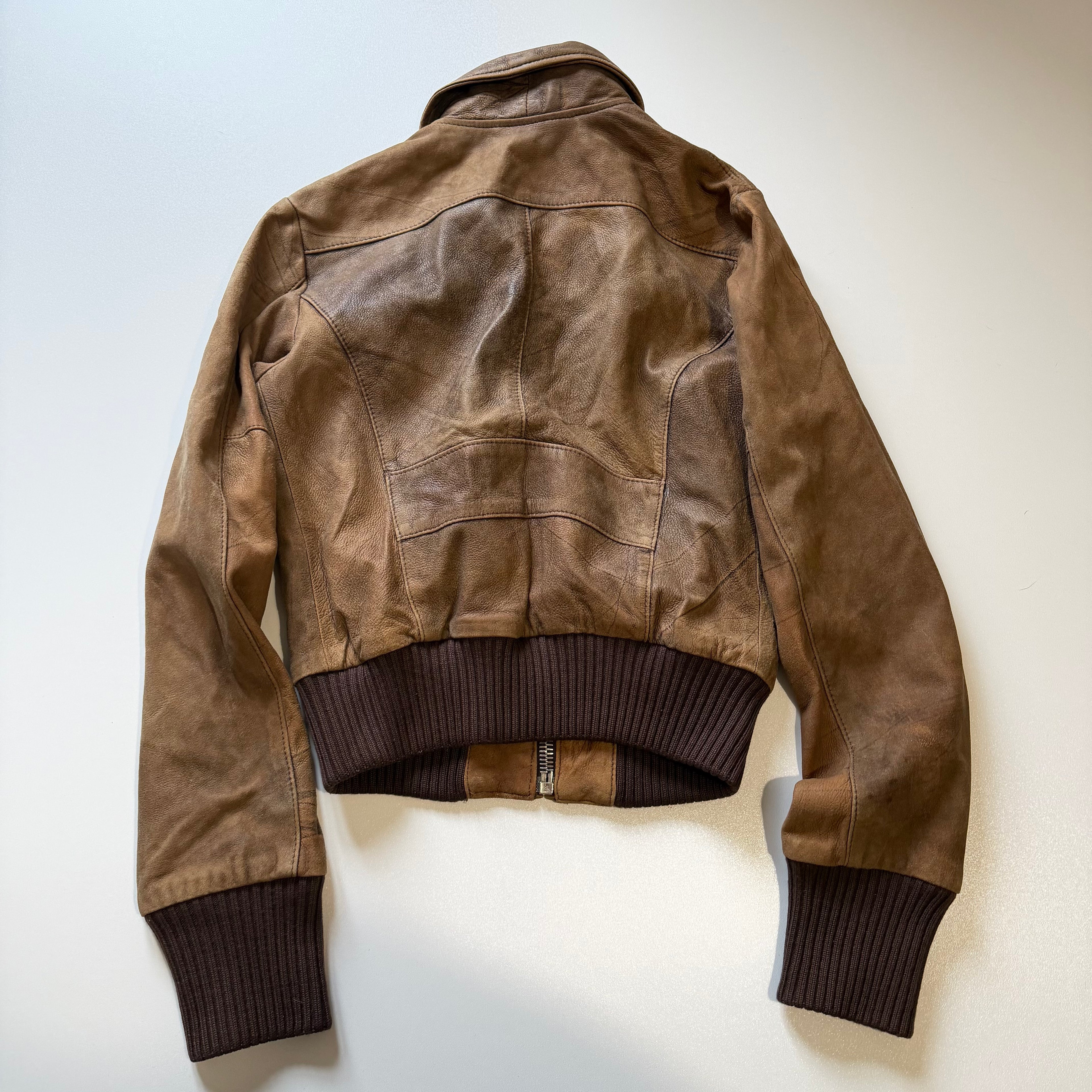 Vintage Y2K beige leather jacket size S