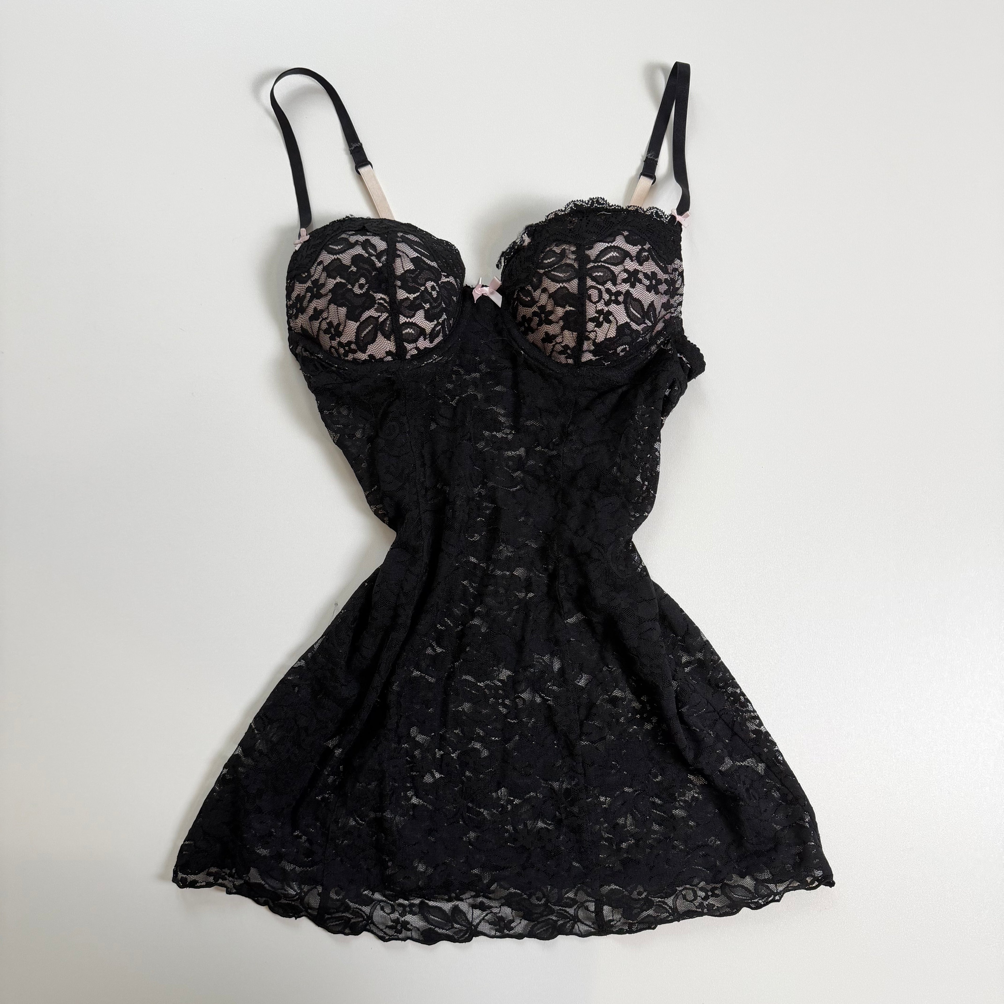 Vintage Y2K black beige lacy babydoll size S