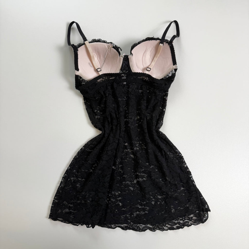 Vintage Y2K black beige lacy babydoll size S