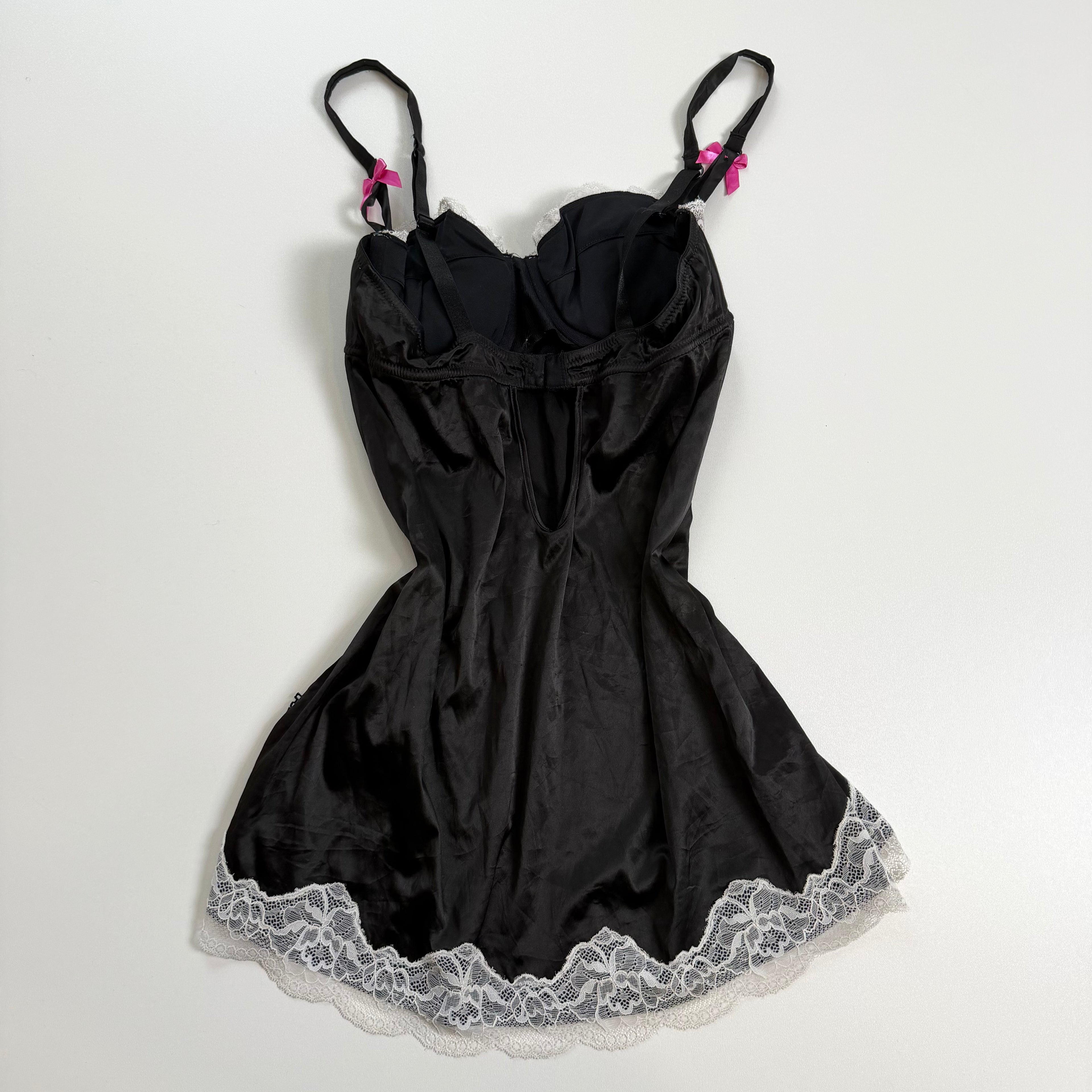 Vintage Y2K La Senza black white lacy silky babydoll size S