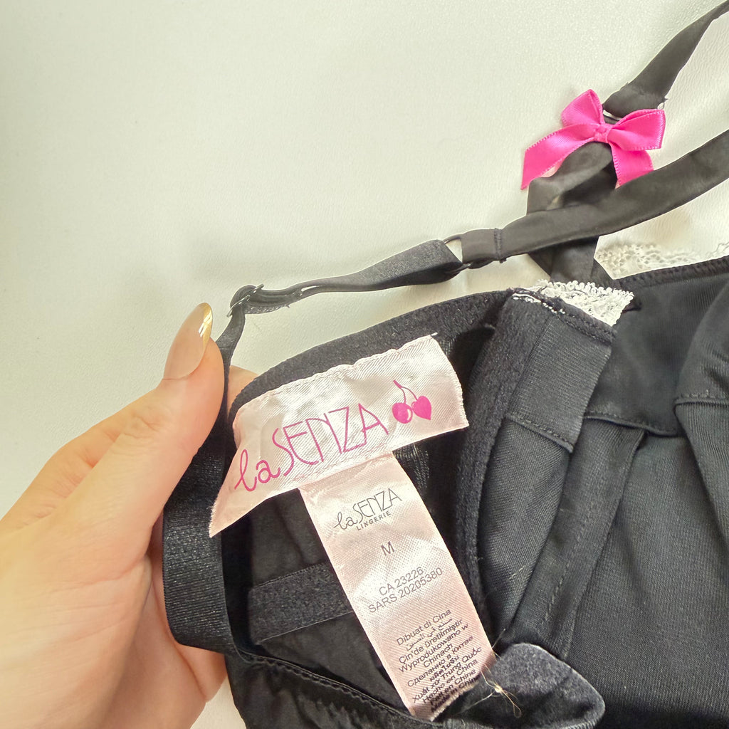 Vintage Y2K La Senza black white lacy silky babydoll size S