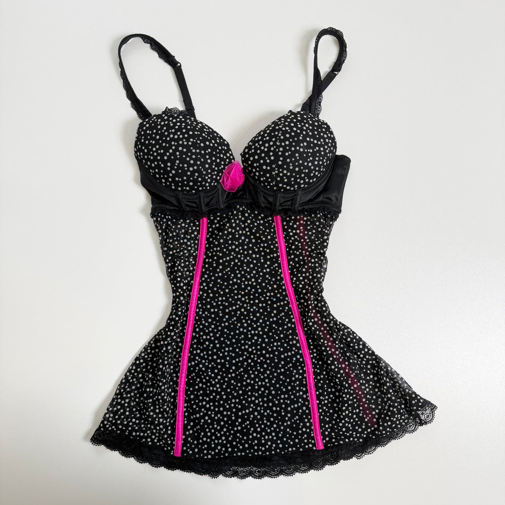 Vintage Y2K La Senza black white polka dot babydoll size XS/S