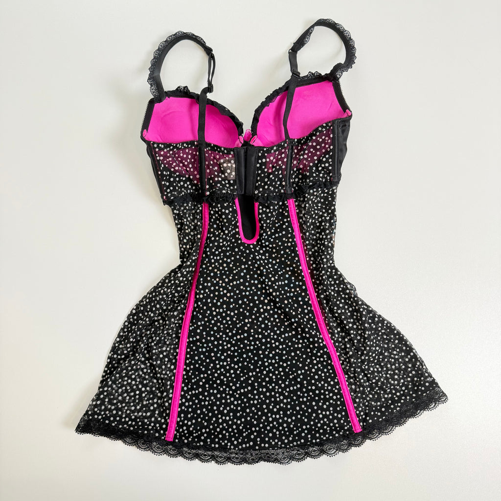 Vintage Y2K La Senza black white polka dot babydoll size XS/S