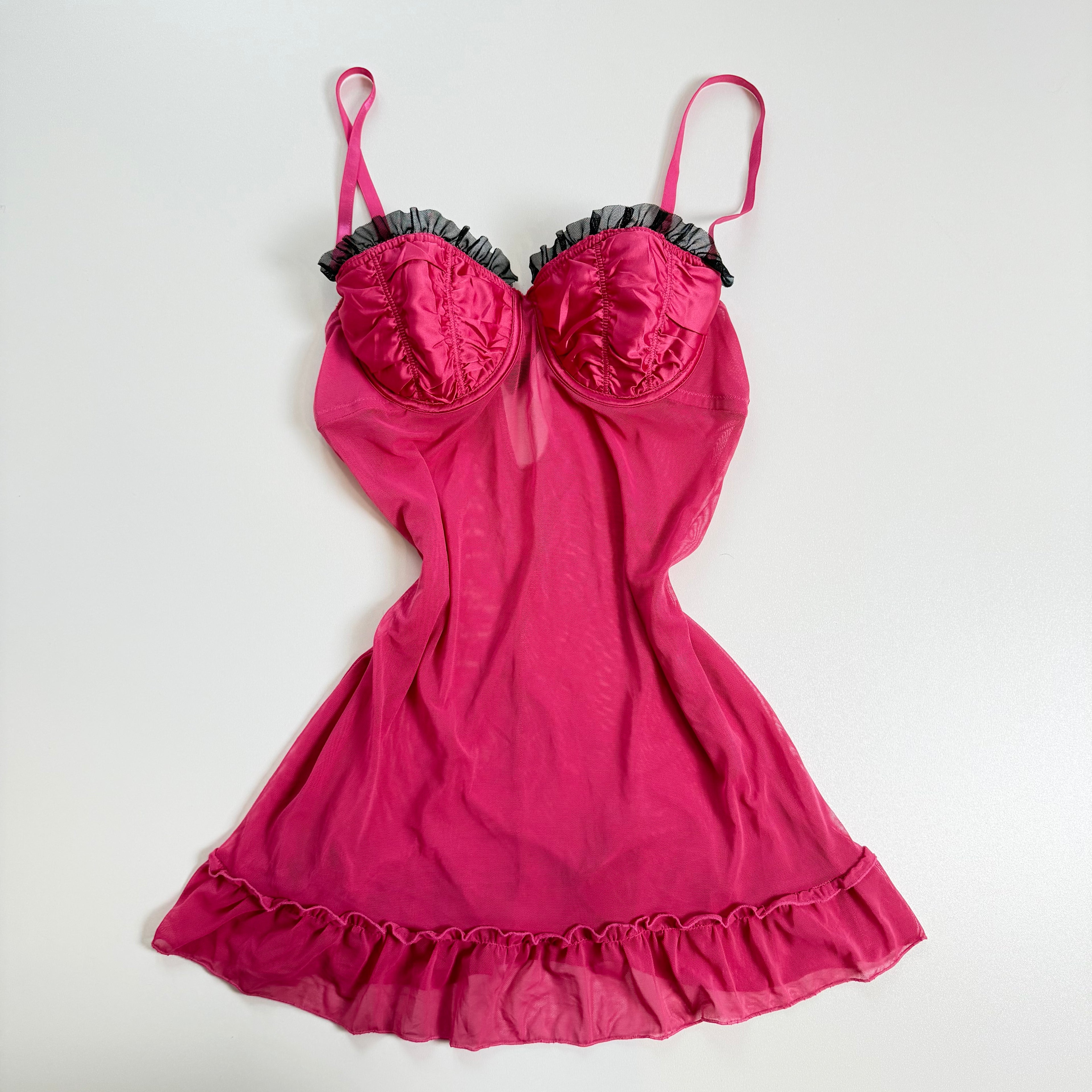 Vintage Y2K pink flowy mesh babydoll