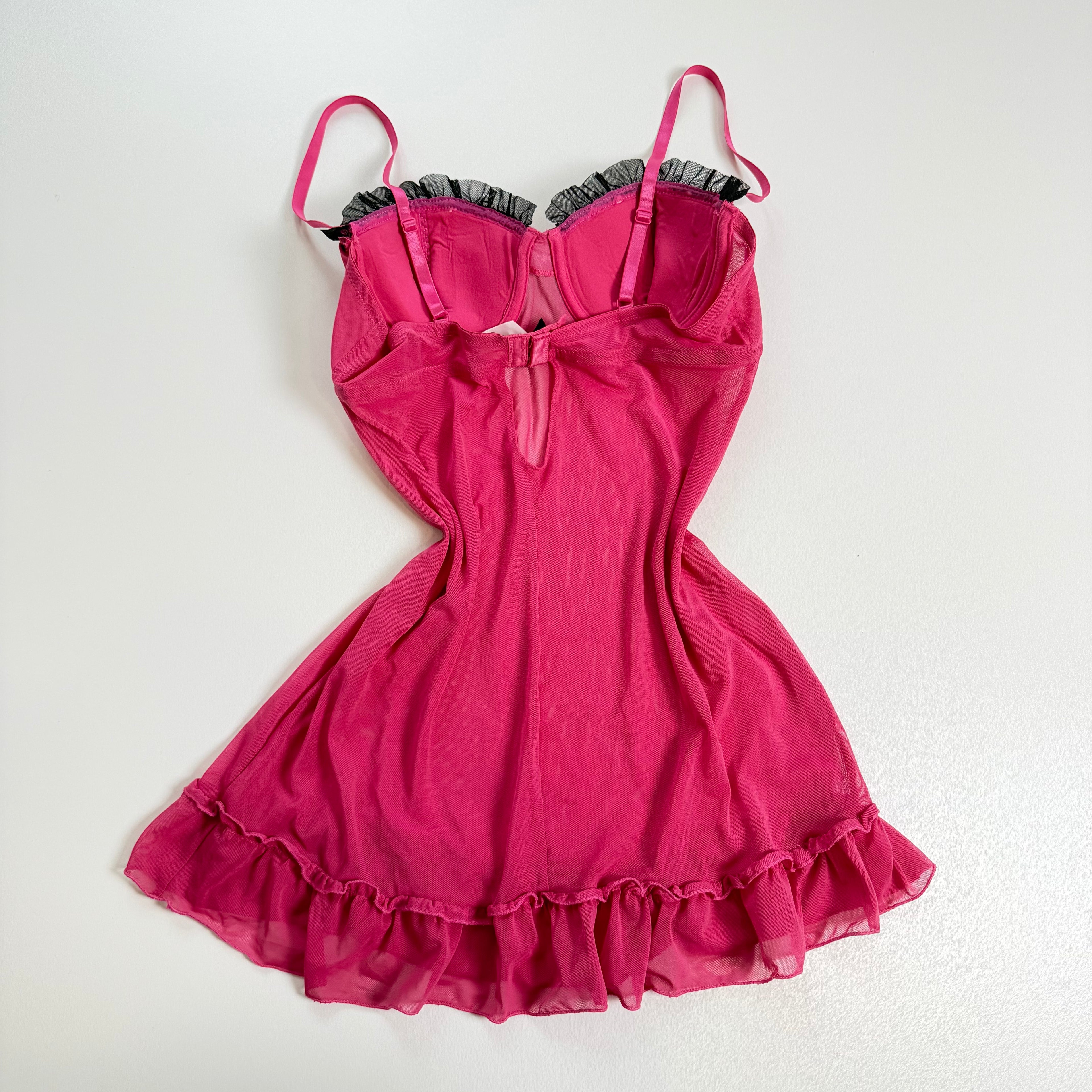 Vintage Y2K pink flowy mesh babydoll