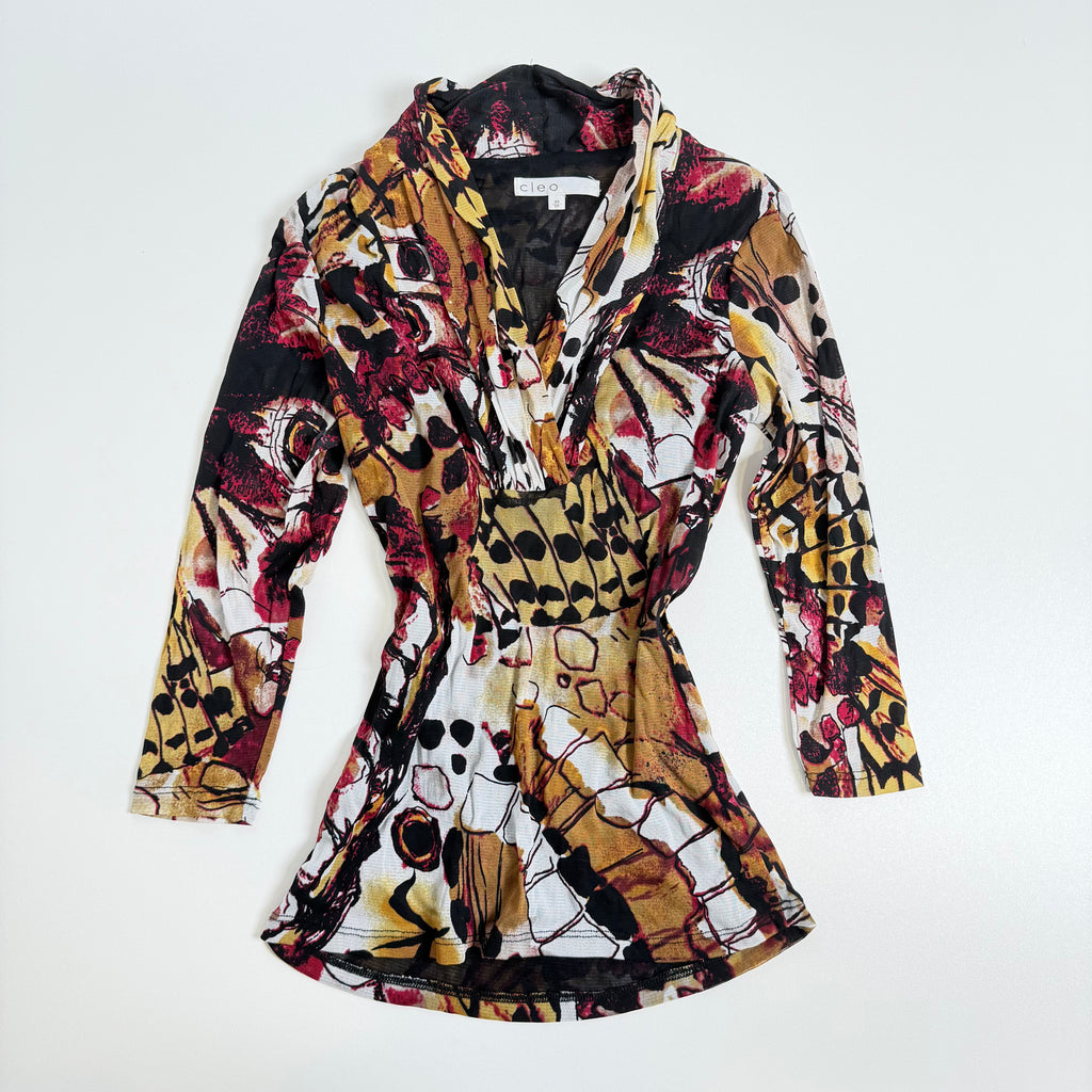 Vintage y2k black yellow print long sleeve mesh top size XS/S