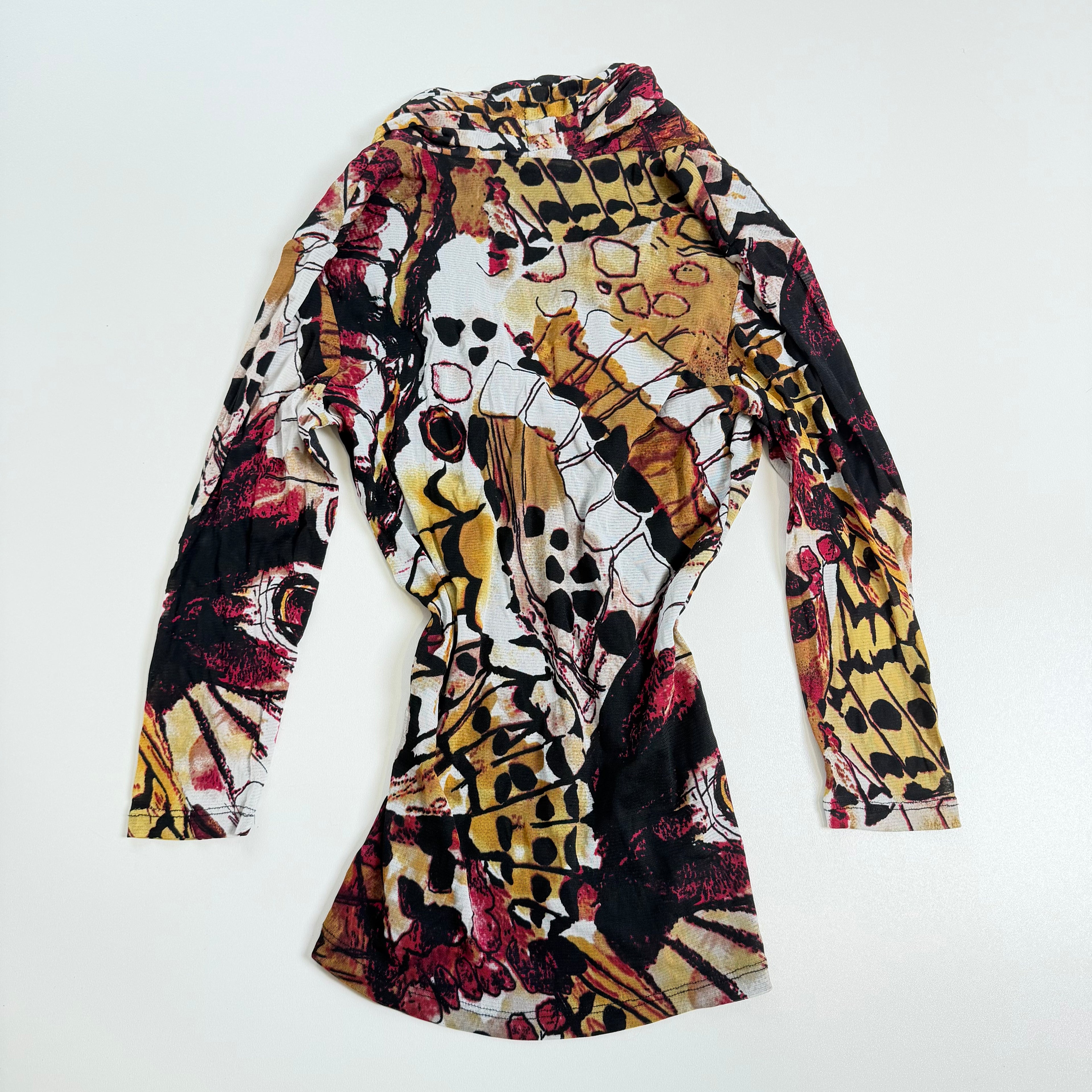 Vintage y2k black yellow print long sleeve mesh top size XS/S