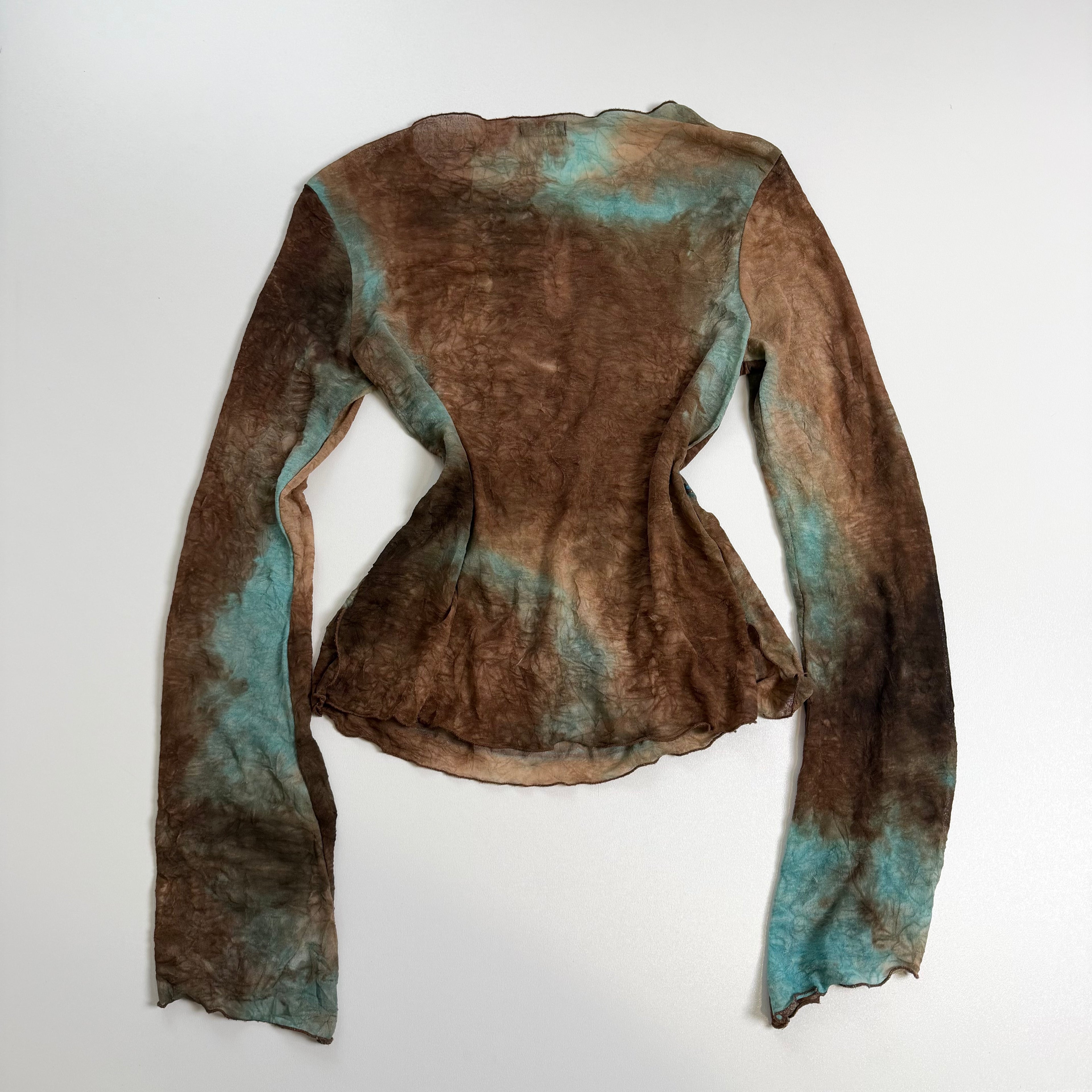 Vintage Y2K blue brown grunge boho long sleeve top size M
