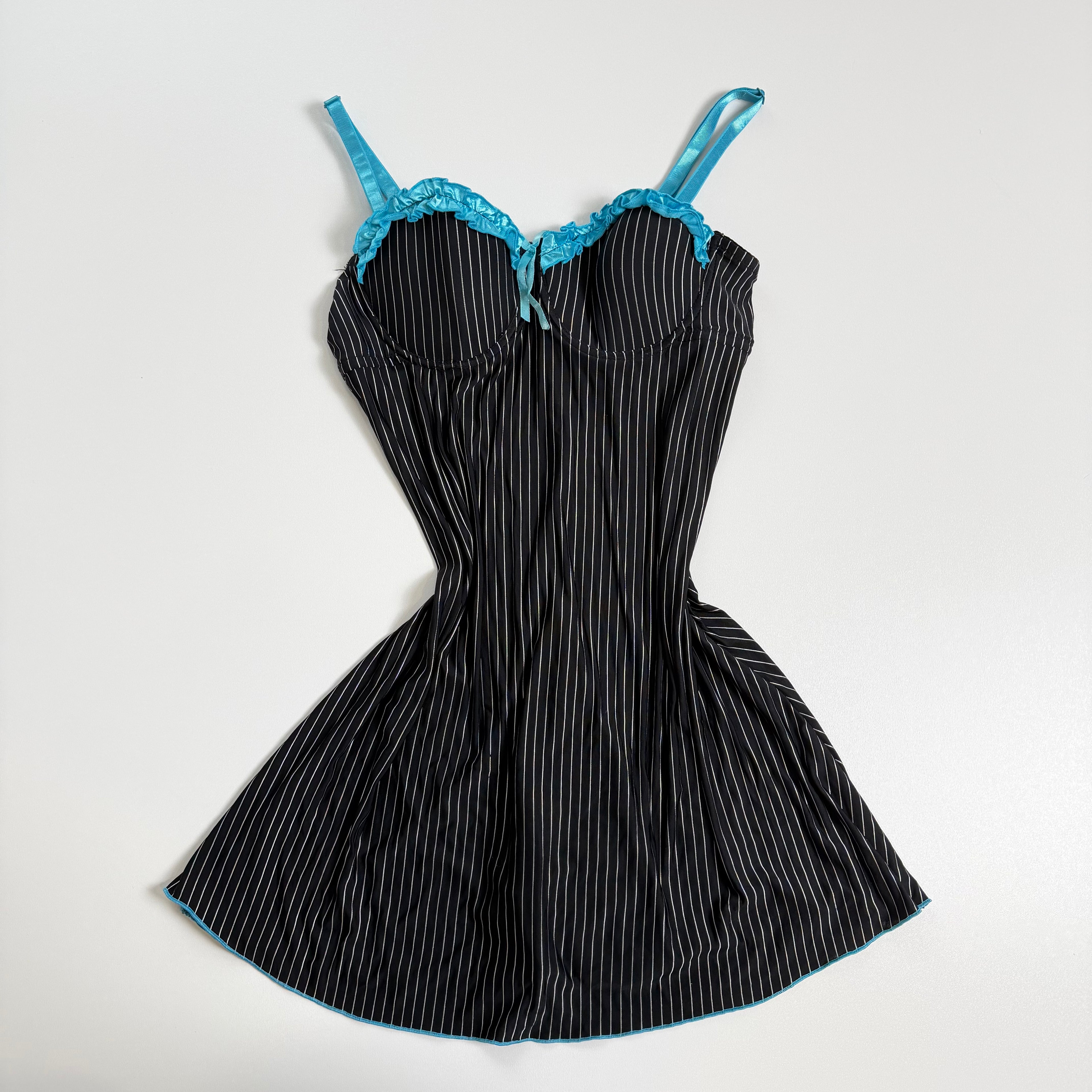 Vintage Y2K blue black pinstripe flowy babydoll cami size S