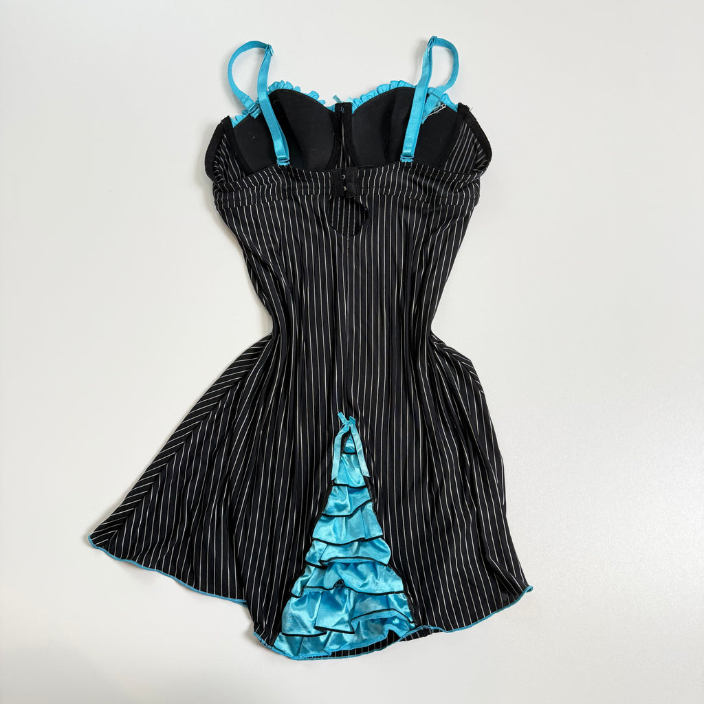 Vintage Y2K blue black pinstripe flowy babydoll cami size S