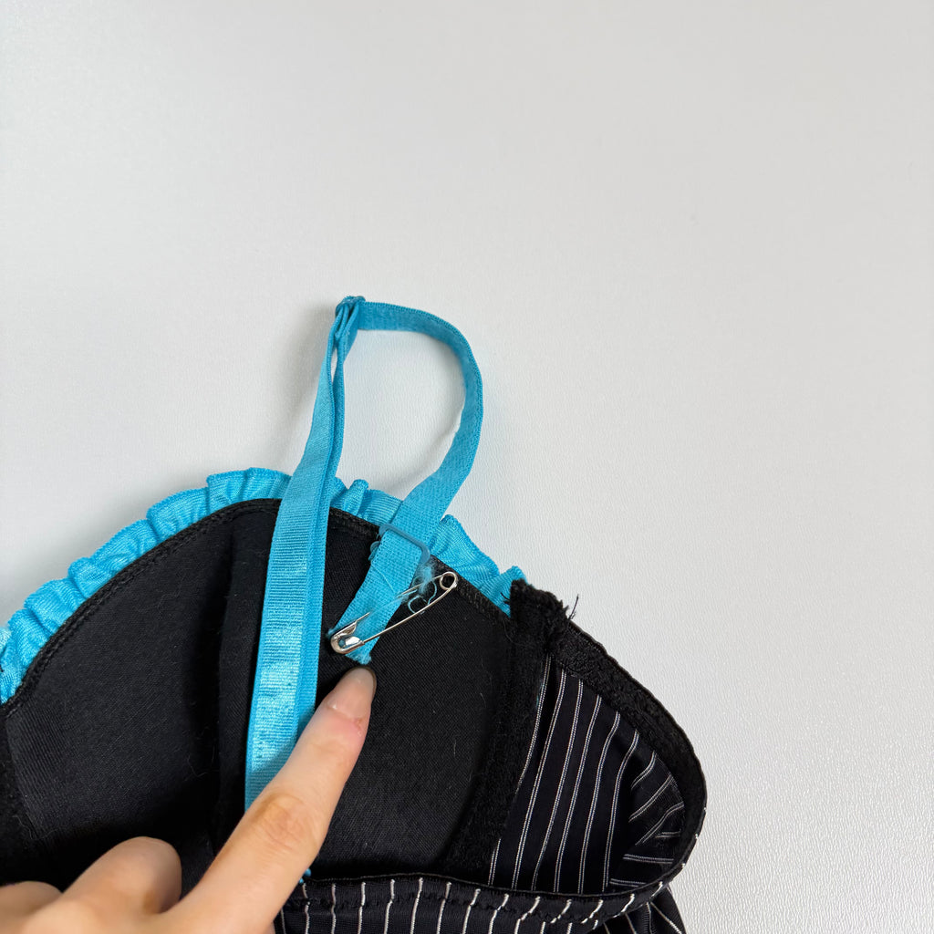 Vintage Y2K blue black pinstripe flowy babydoll cami size S