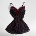 Vintage Y2K black red heart polka dot flowy mesh babydoll size L