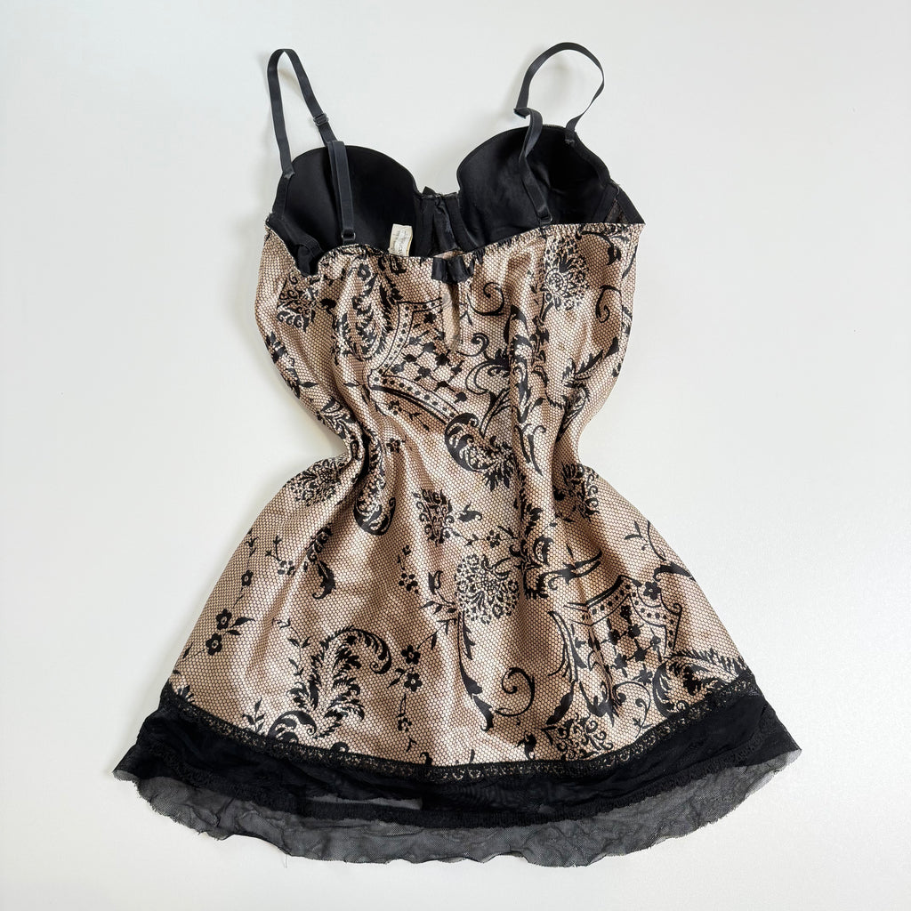 Vintage Y2K silky boho grunge flowy beige black babydoll size M