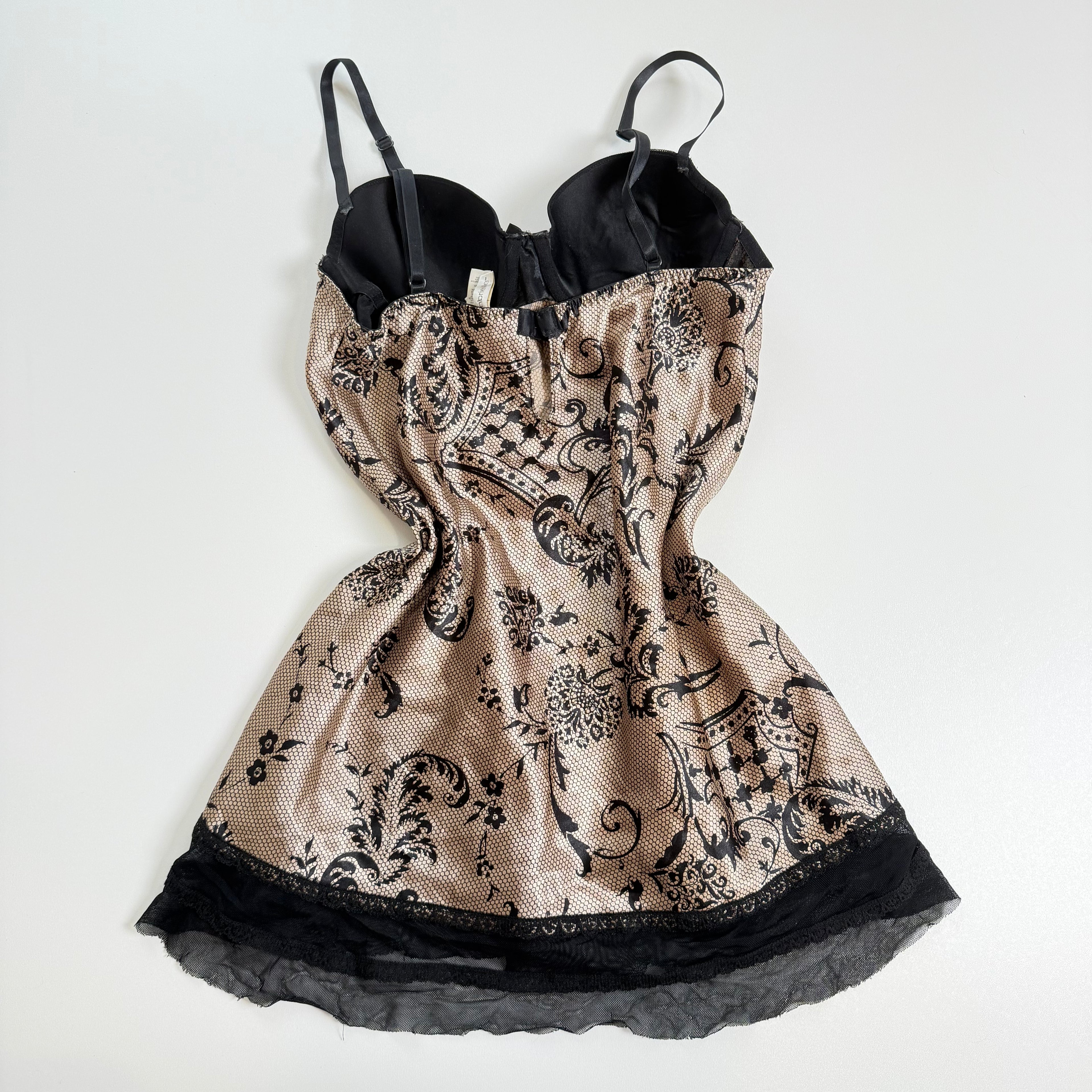 Vintage Y2K silky boho grunge flowy beige black babydoll size M