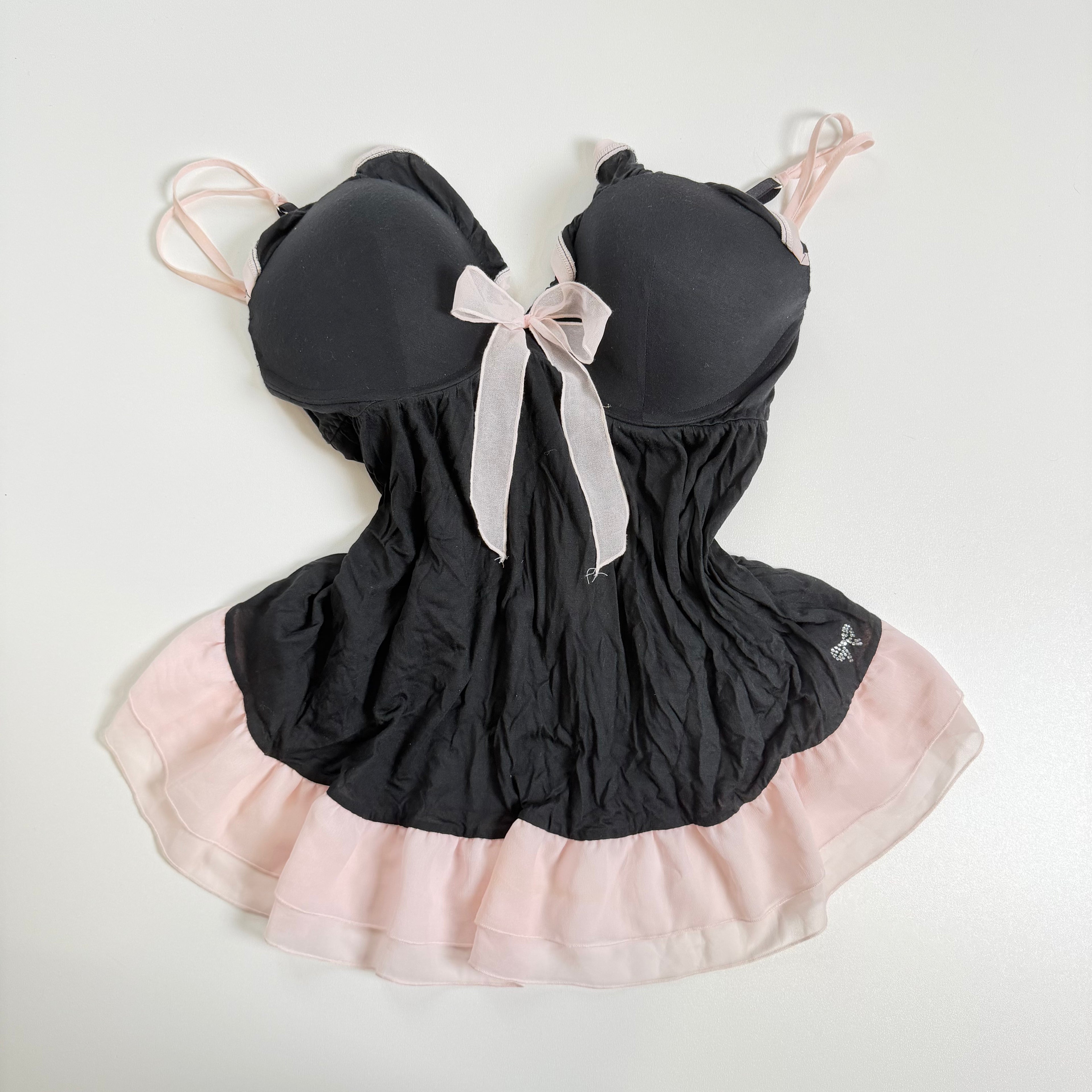 Vintage Y2K Victoria’s Secret black pink bow flowy babydoll size L