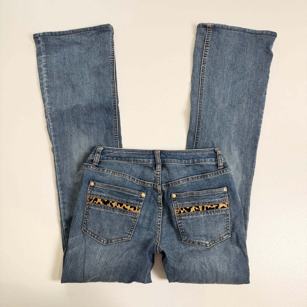 Vintage Y2K leopard low rise flare jeans size XS