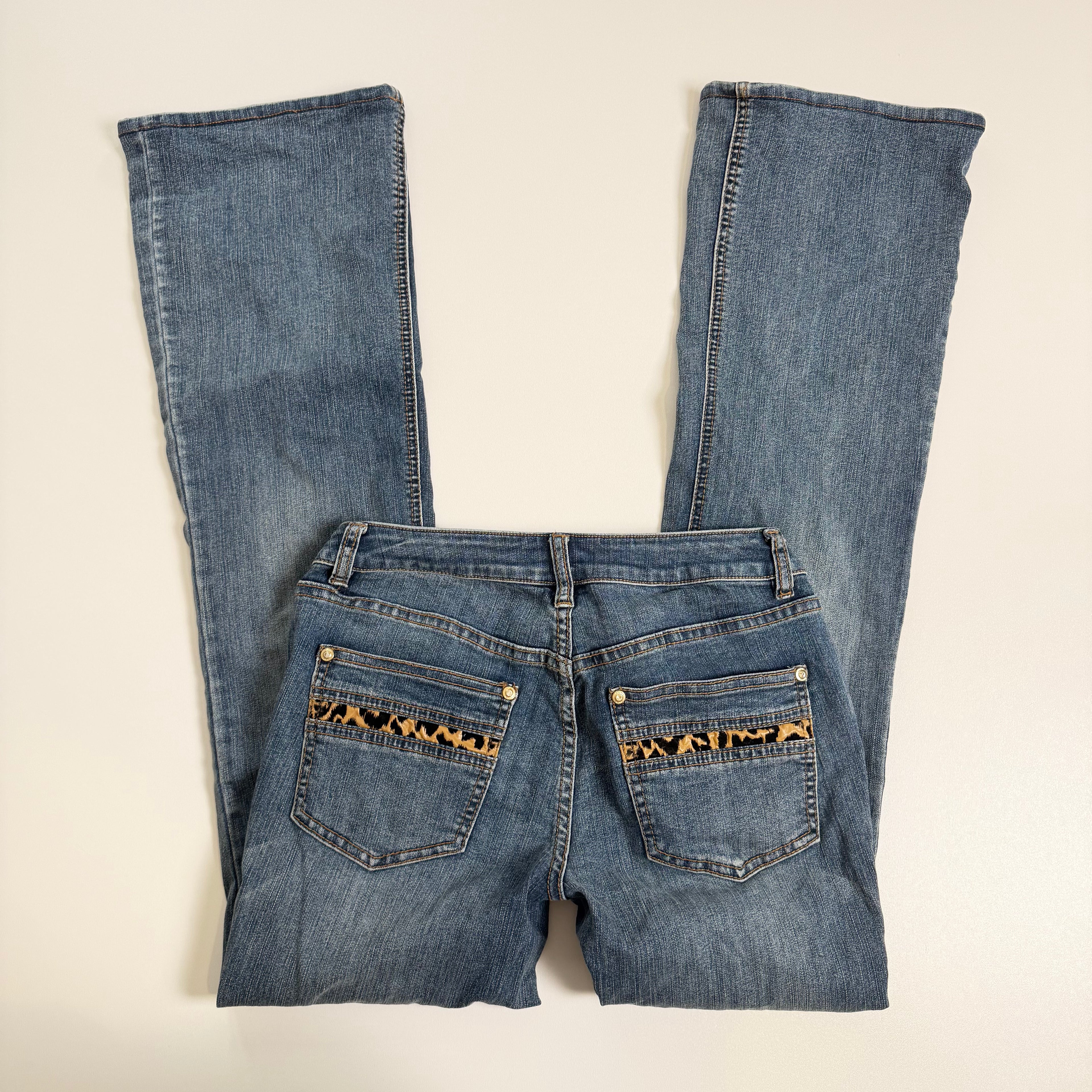 Vintage Y2K leopard low rise flare jeans size XS