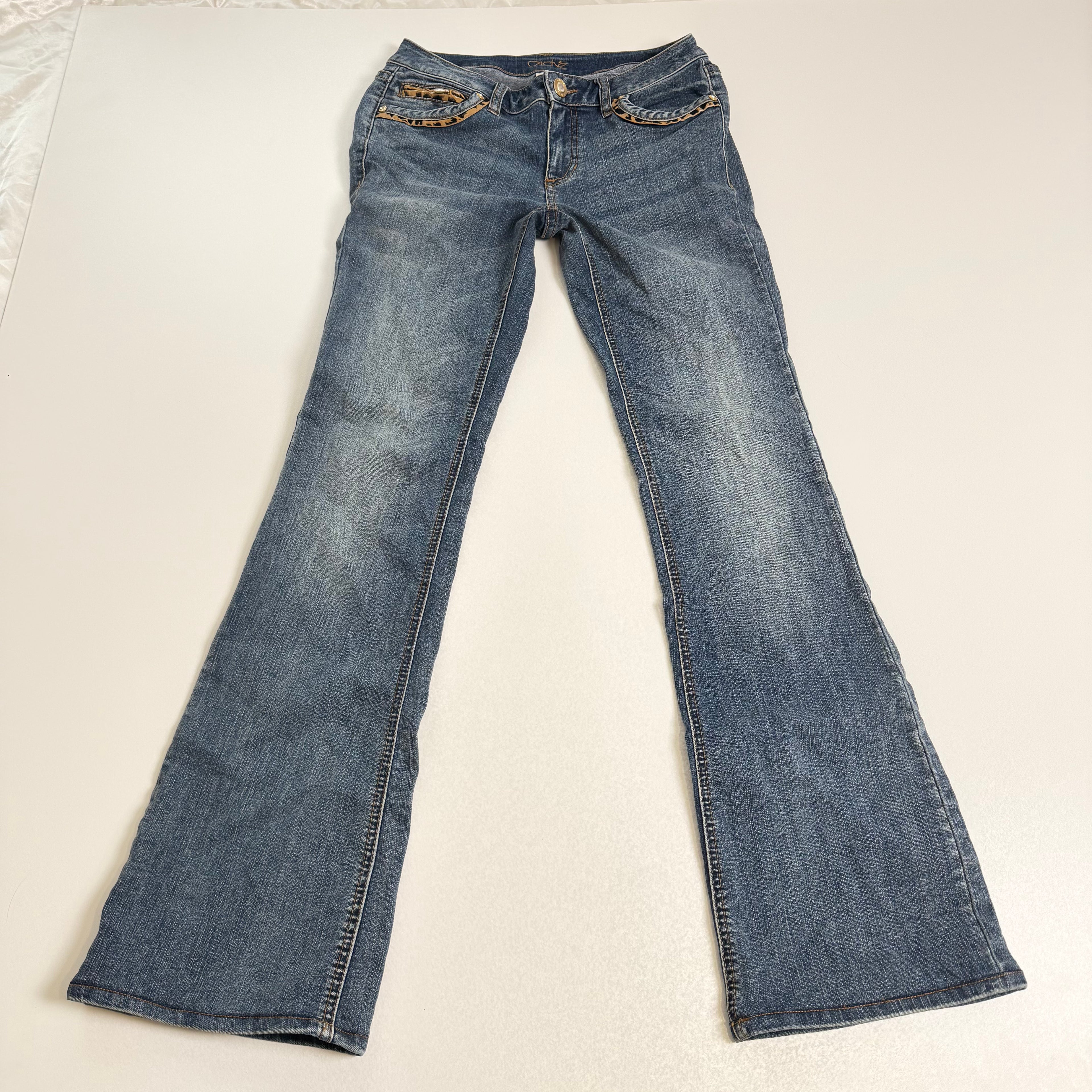 Vintage Y2K leopard low rise flare jeans size XS