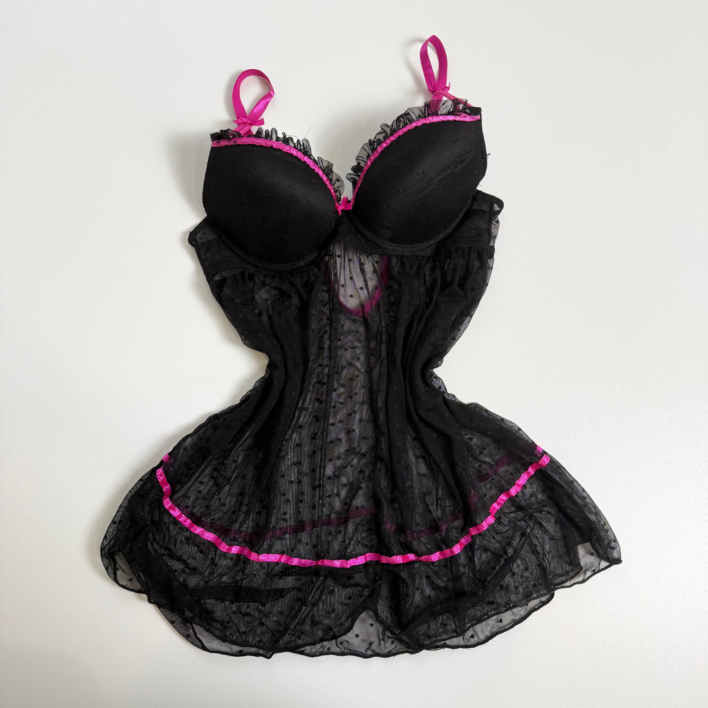 Vintage Y2K black pink flowy lacy babydoll size M