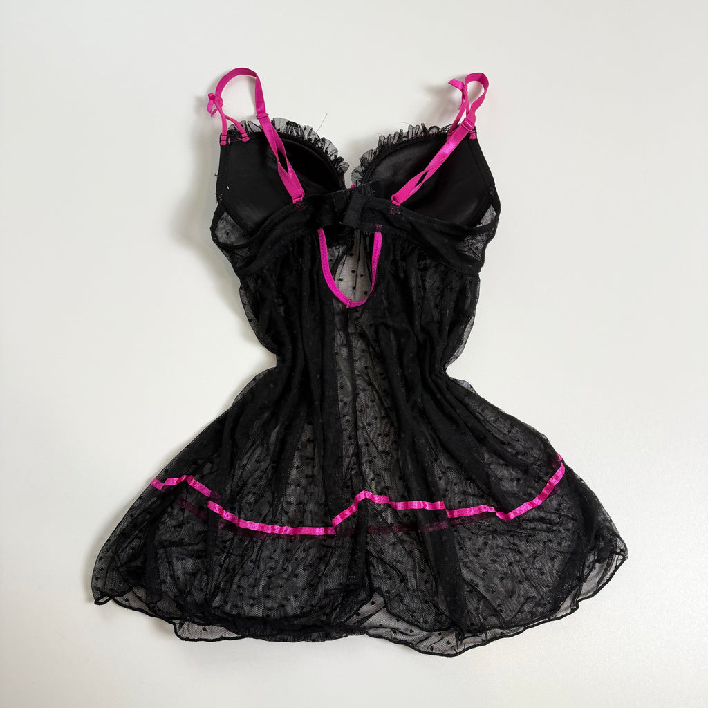 Vintage Y2K black pink flowy lacy babydoll size M