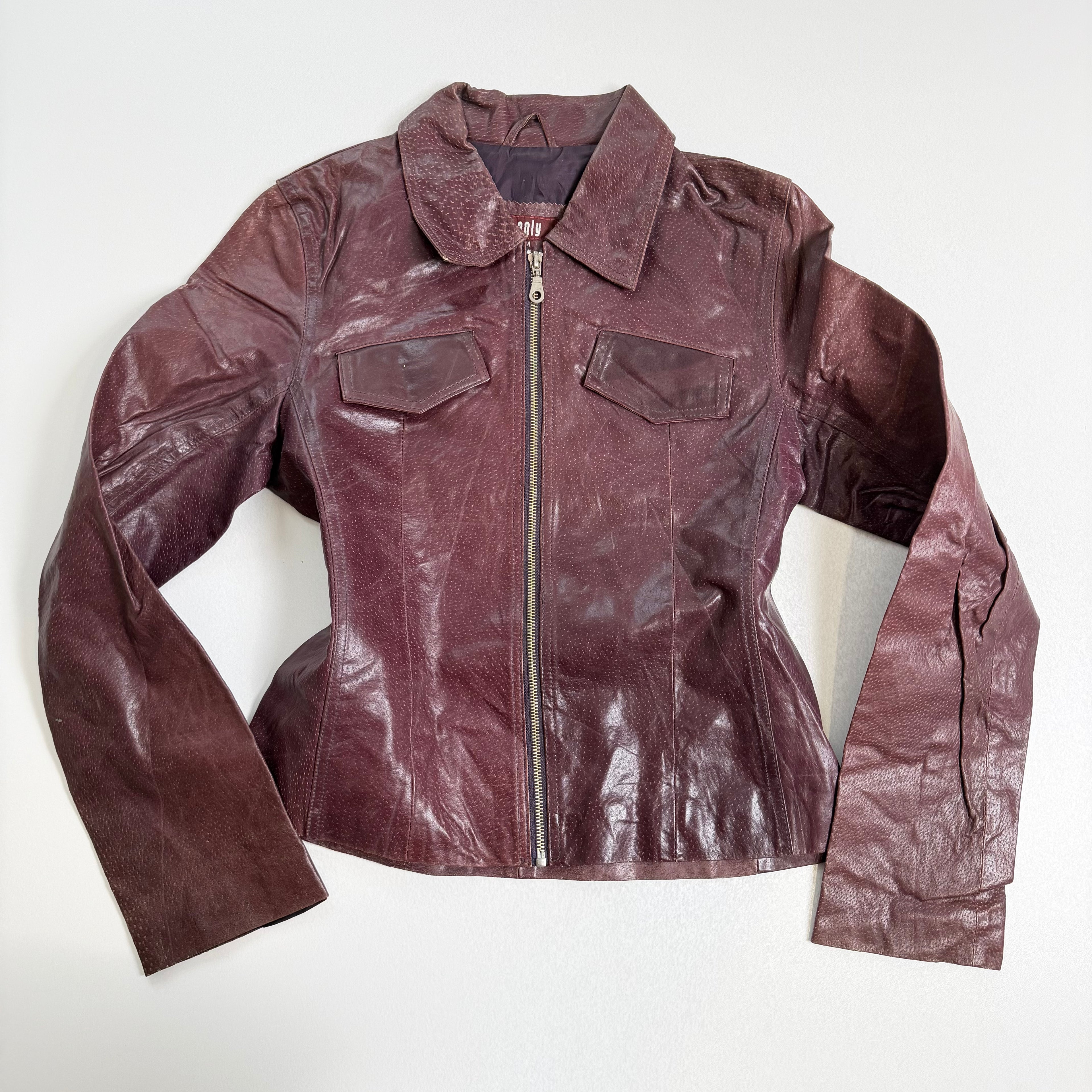 Vintage Y2K brown leather jacket size M