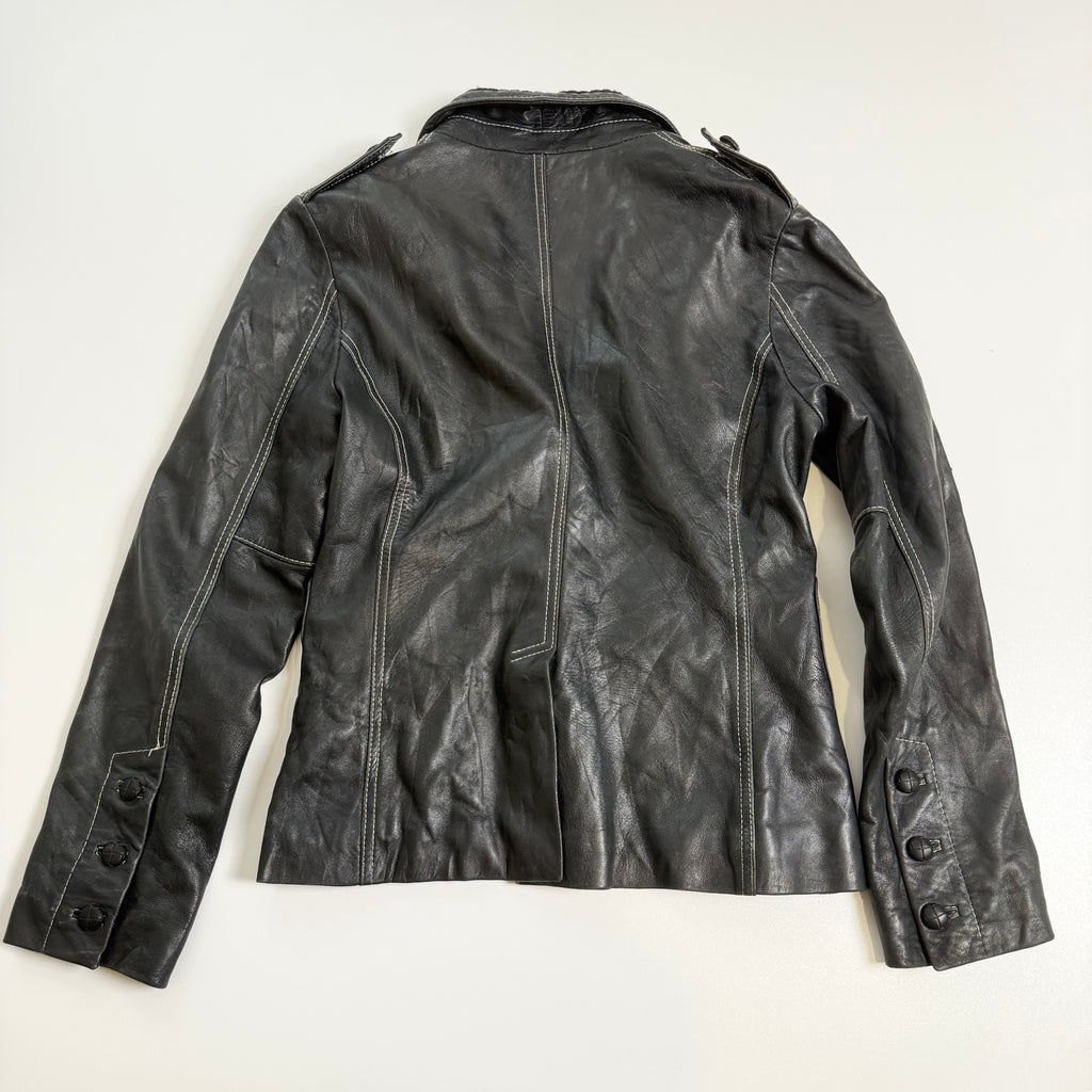 Vintage Y2K black button blazer leather jacket size M