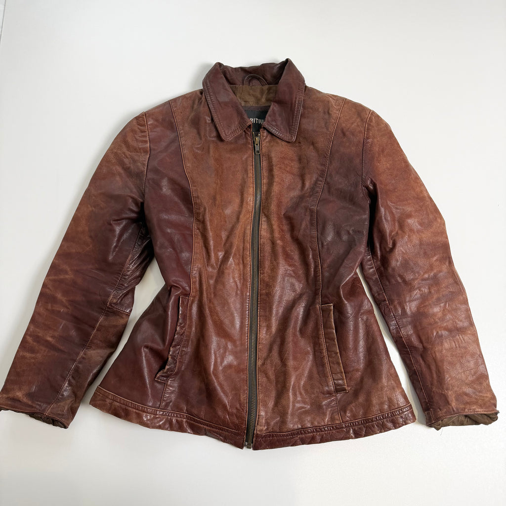 Vintage Y2K brown leather jacket size L