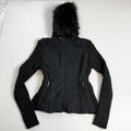 Vintage Y2K faux fur black hooded jacket size M