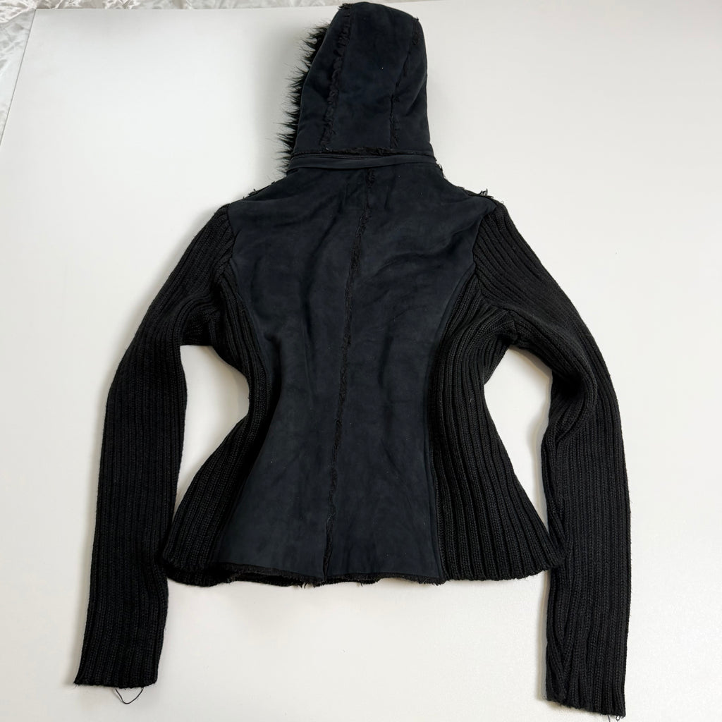 Vintage Y2K faux fur black hooded jacket size M