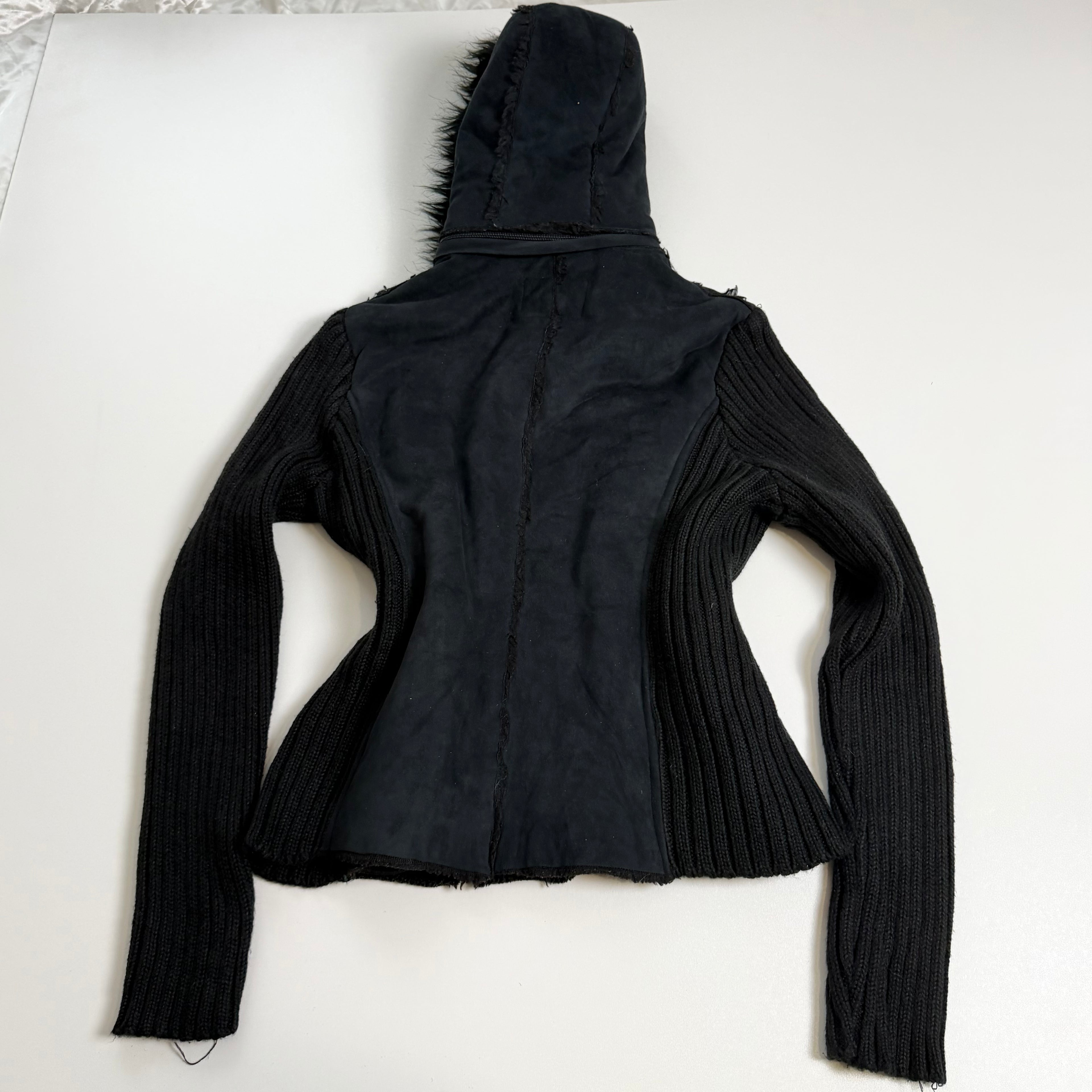 Vintage Y2K faux fur black hooded jacket size M
