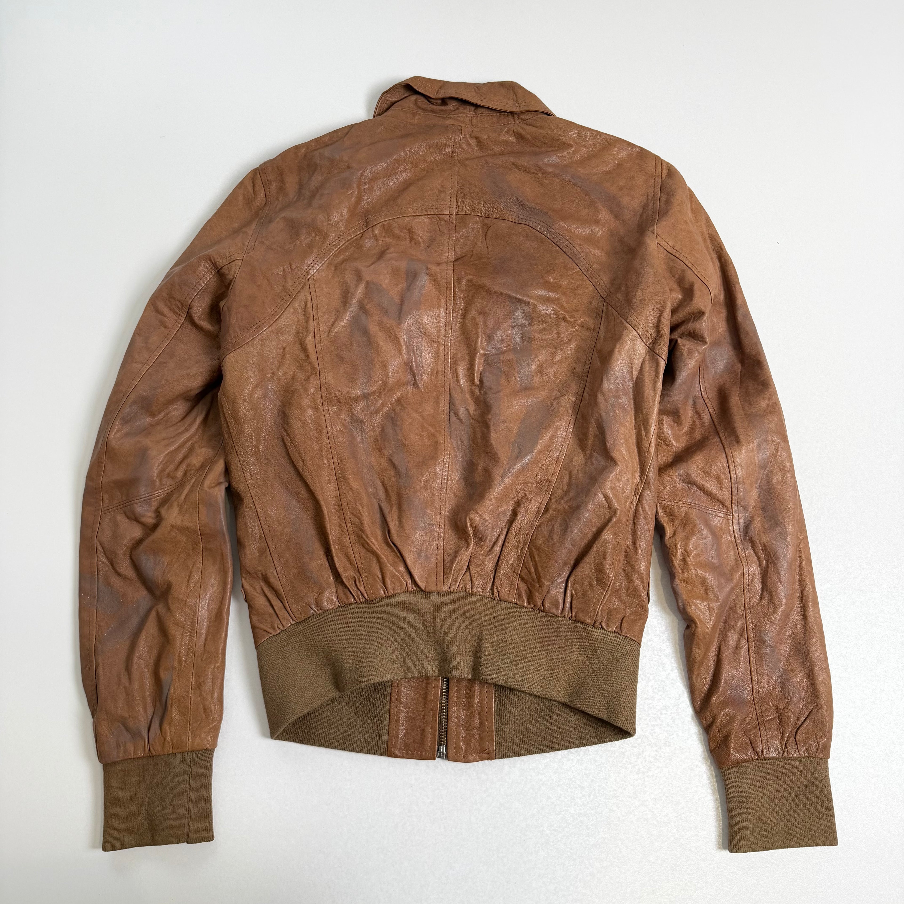 Vintage Y2K brown knit leather jacket size XS