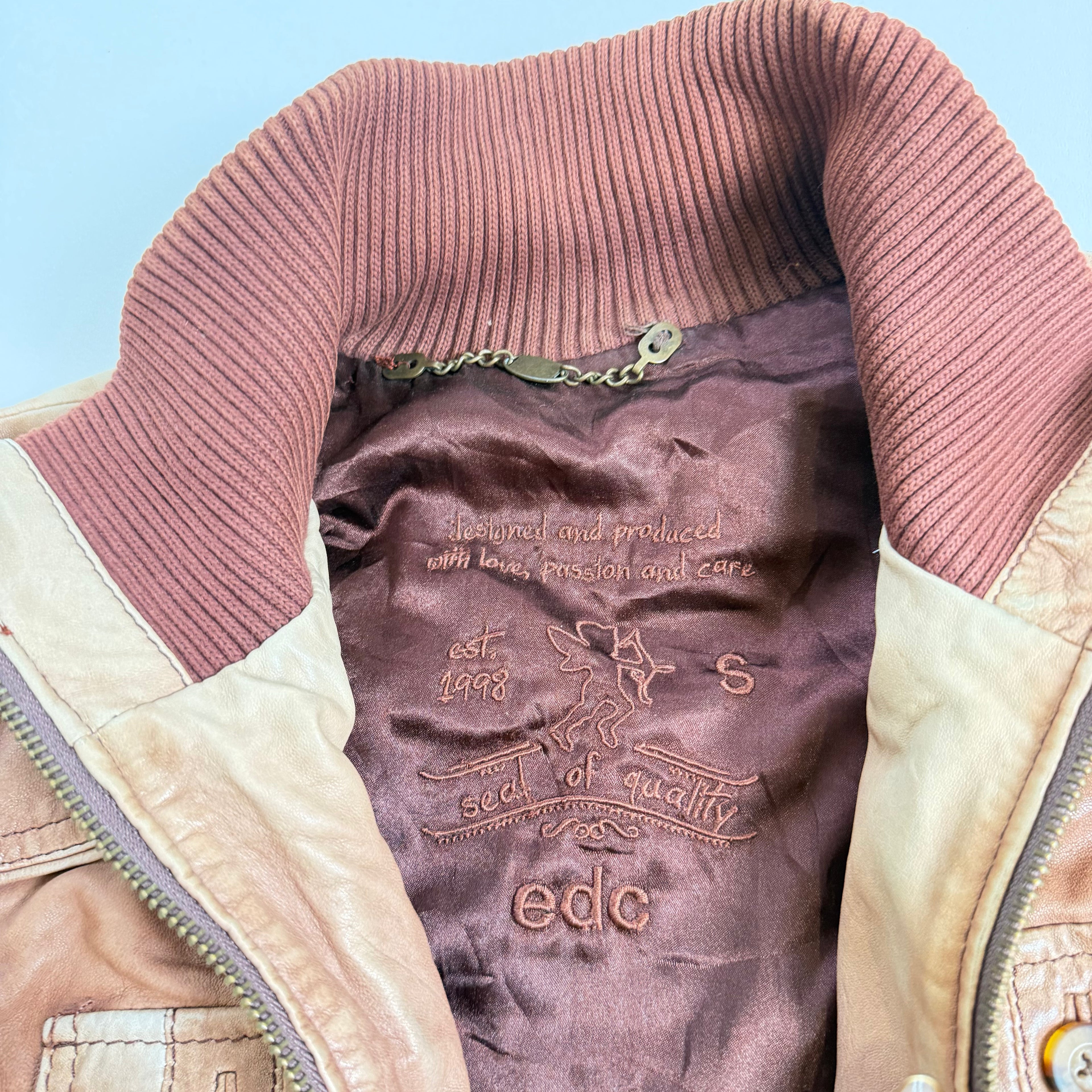 Vintage Y2K EDC by Esprit beige brown knit leather jacket size S/M