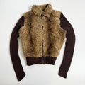 Vintage Y2K brown beige faux fur knit jacket size L