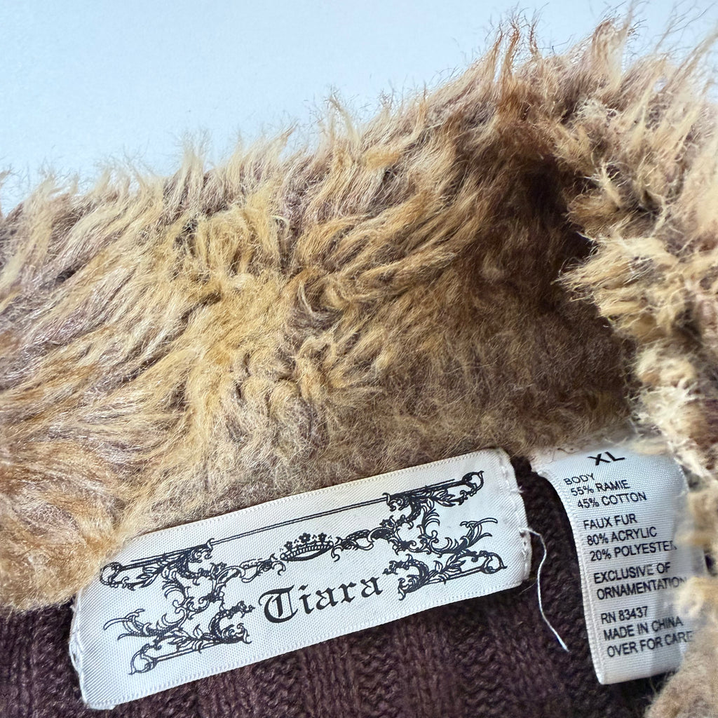 Vintage Y2K brown beige faux fur knit jacket size L