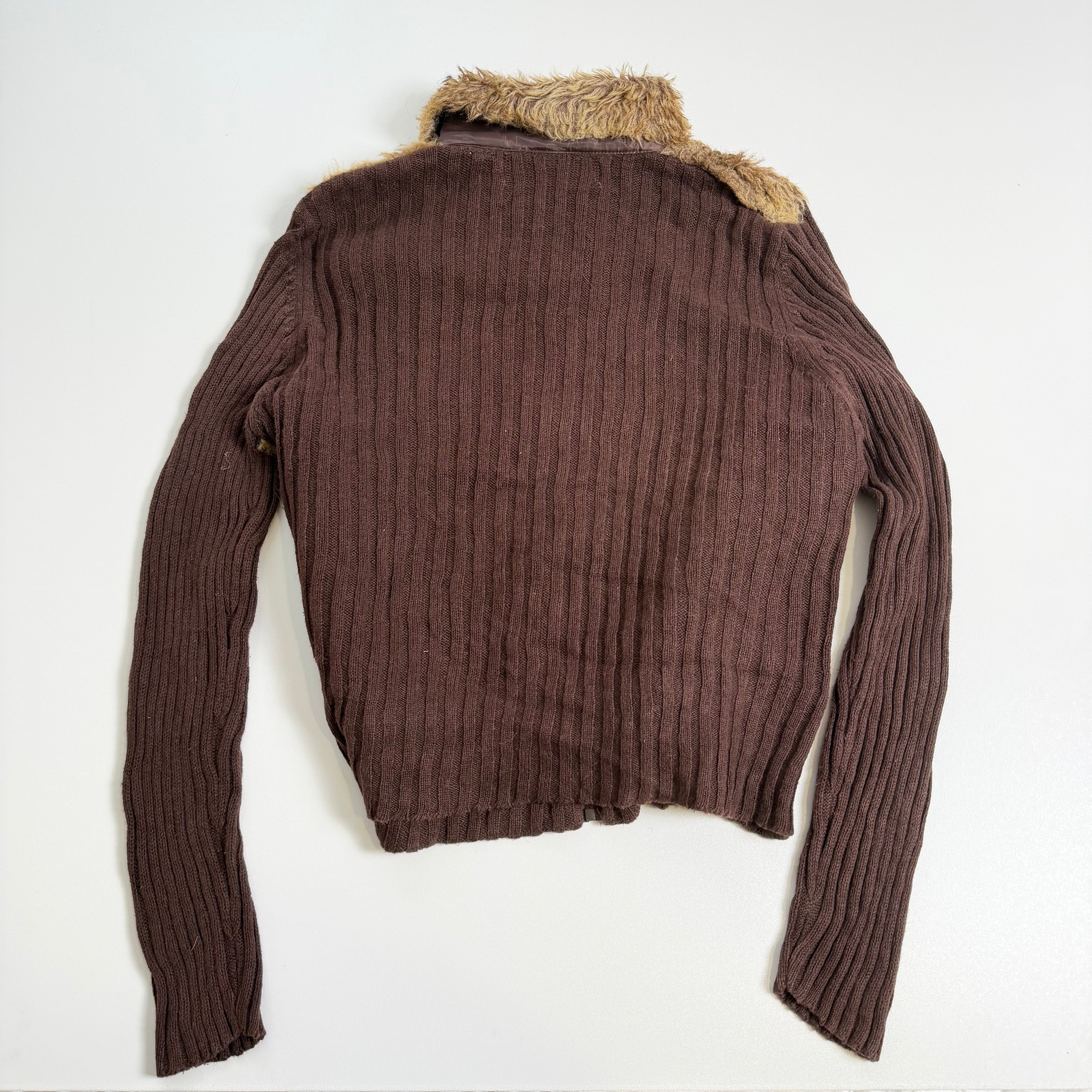 Vintage Y2K brown beige faux fur knit jacket size L