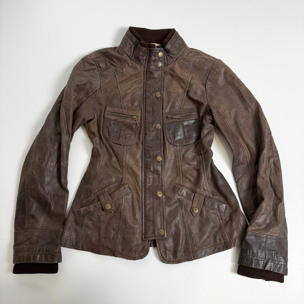 Vintage Y2K brown Promod leather jacket size M