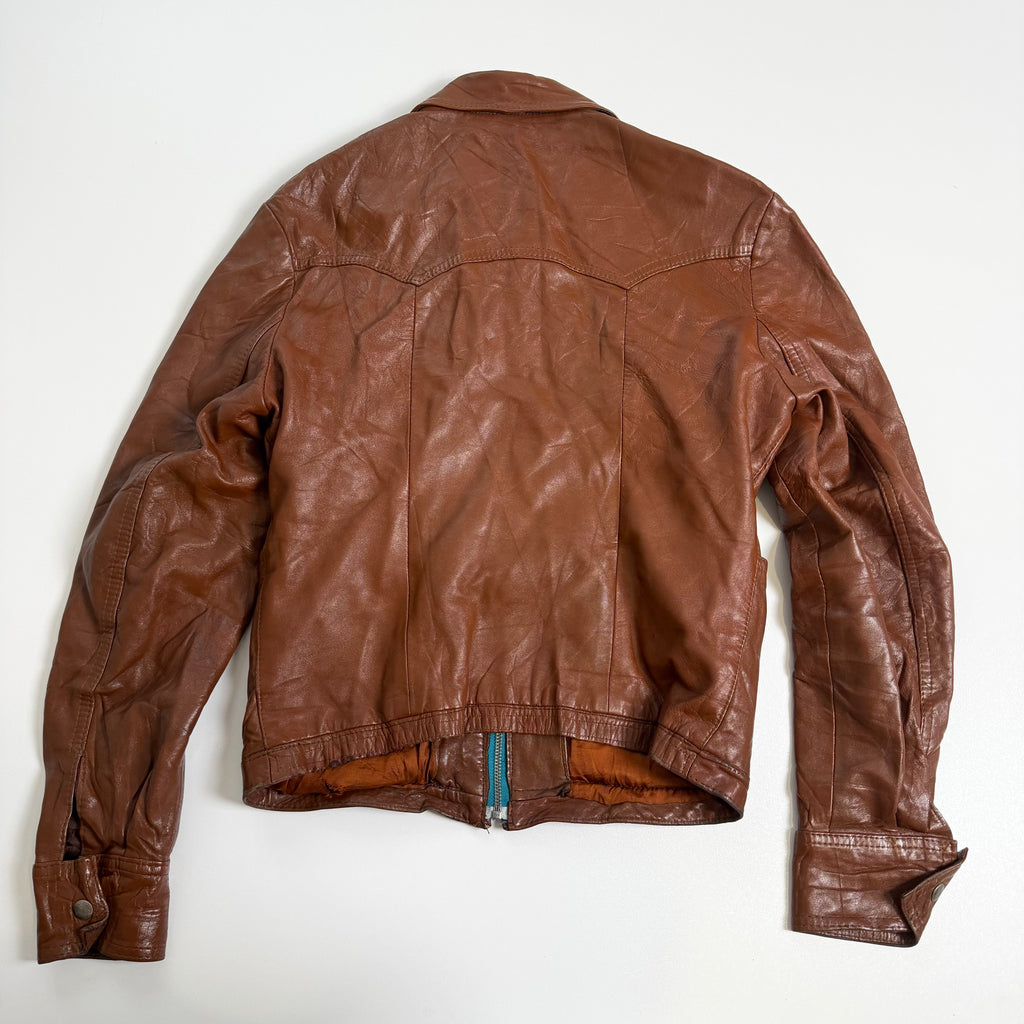 Vintage Y2K brown fitted leather jacket size XS/S
