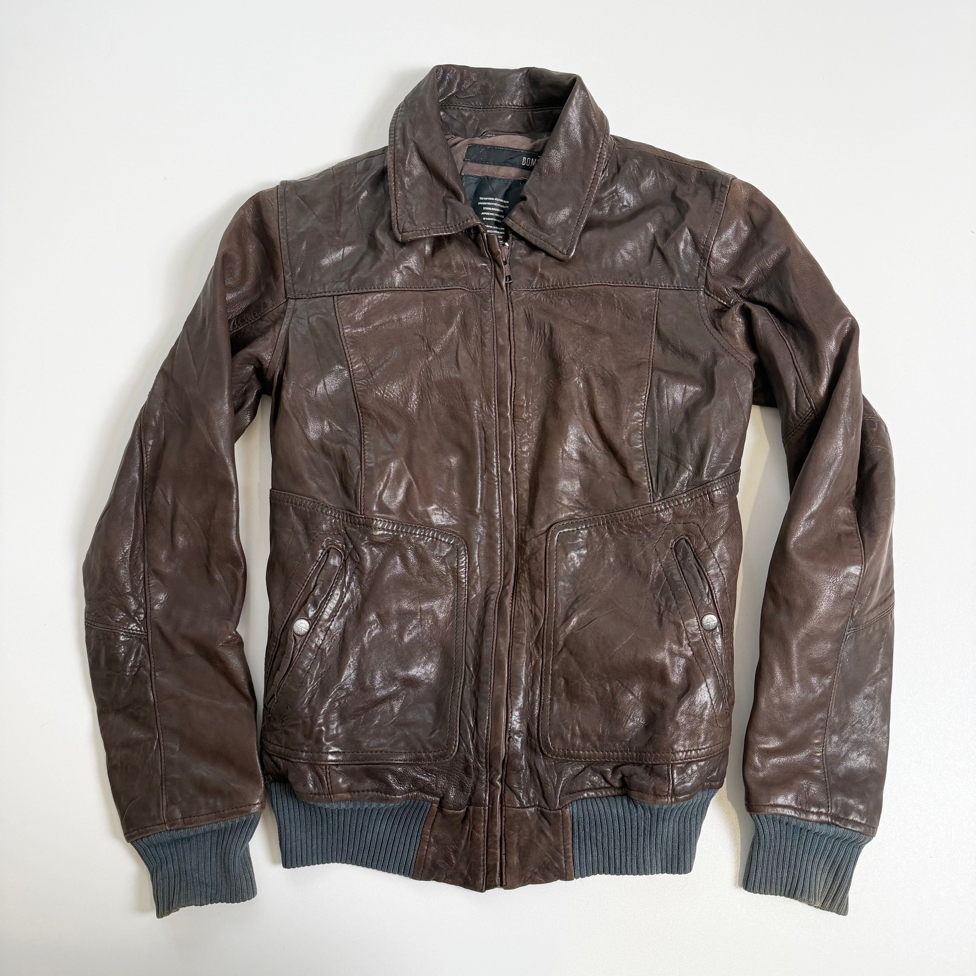 Vintage Y2K brown leather biker jacket size XS/S