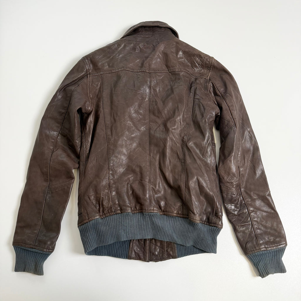 Vintage Y2K brown leather biker jacket size XS/S