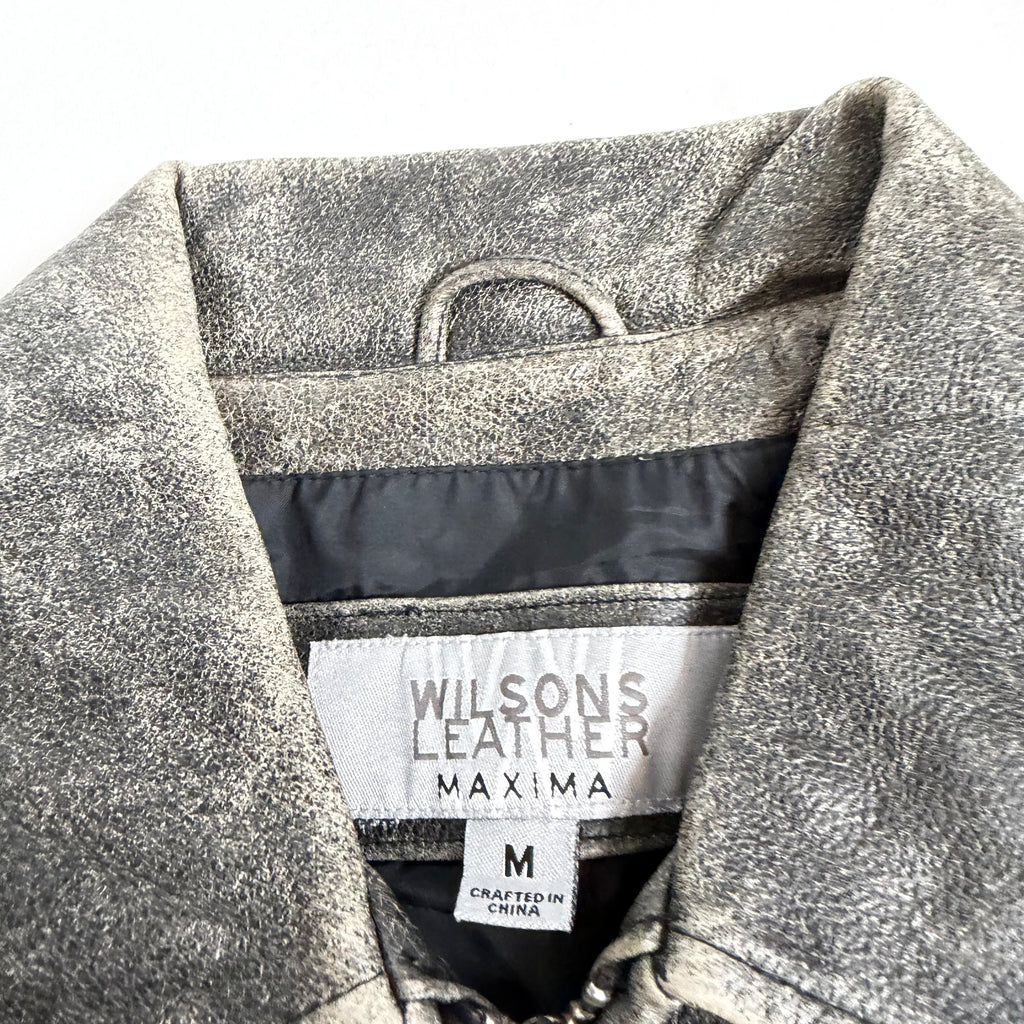 Vintage Y2K khaki washed leather jacket size L