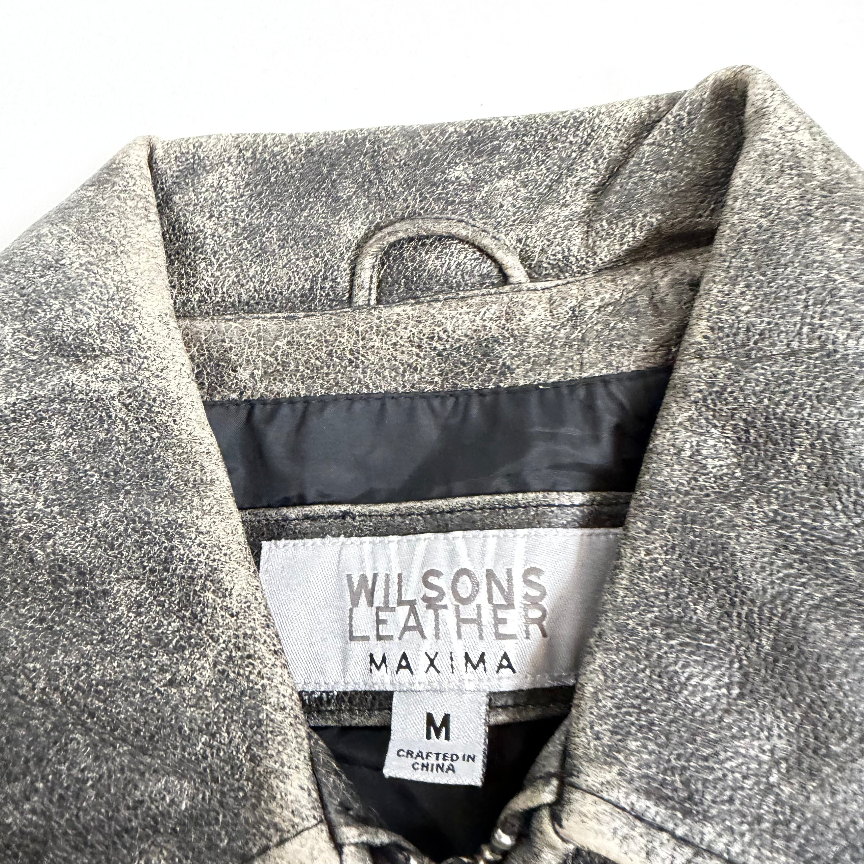 Vintage Y2K khaki washed leather jacket size L