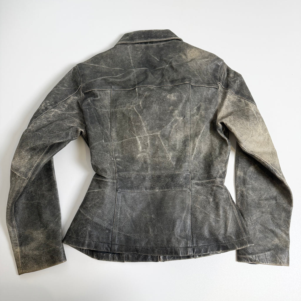 Vintage Y2K khaki washed leather jacket size L