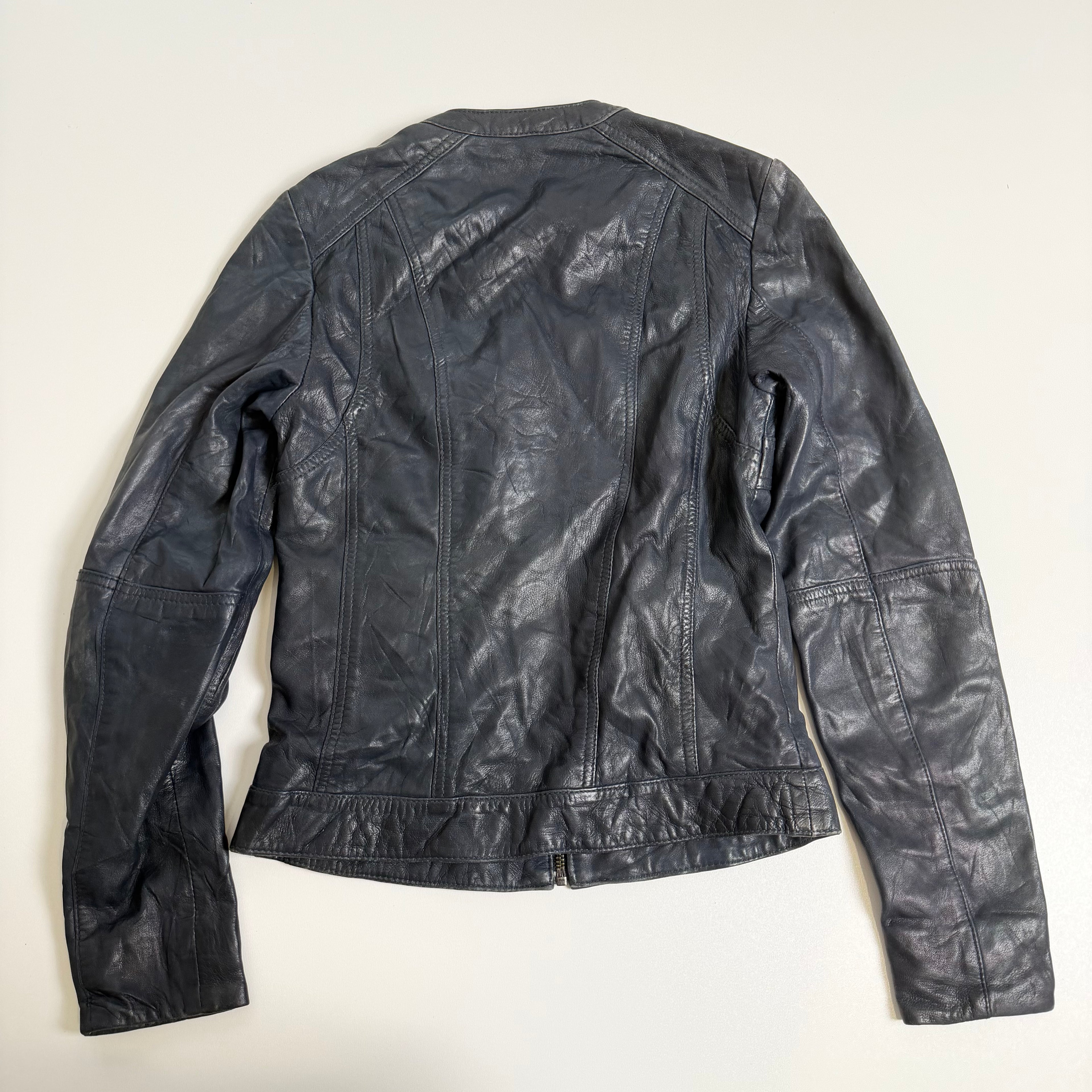 Vintage Y2K navy fitted leather jacket size XS