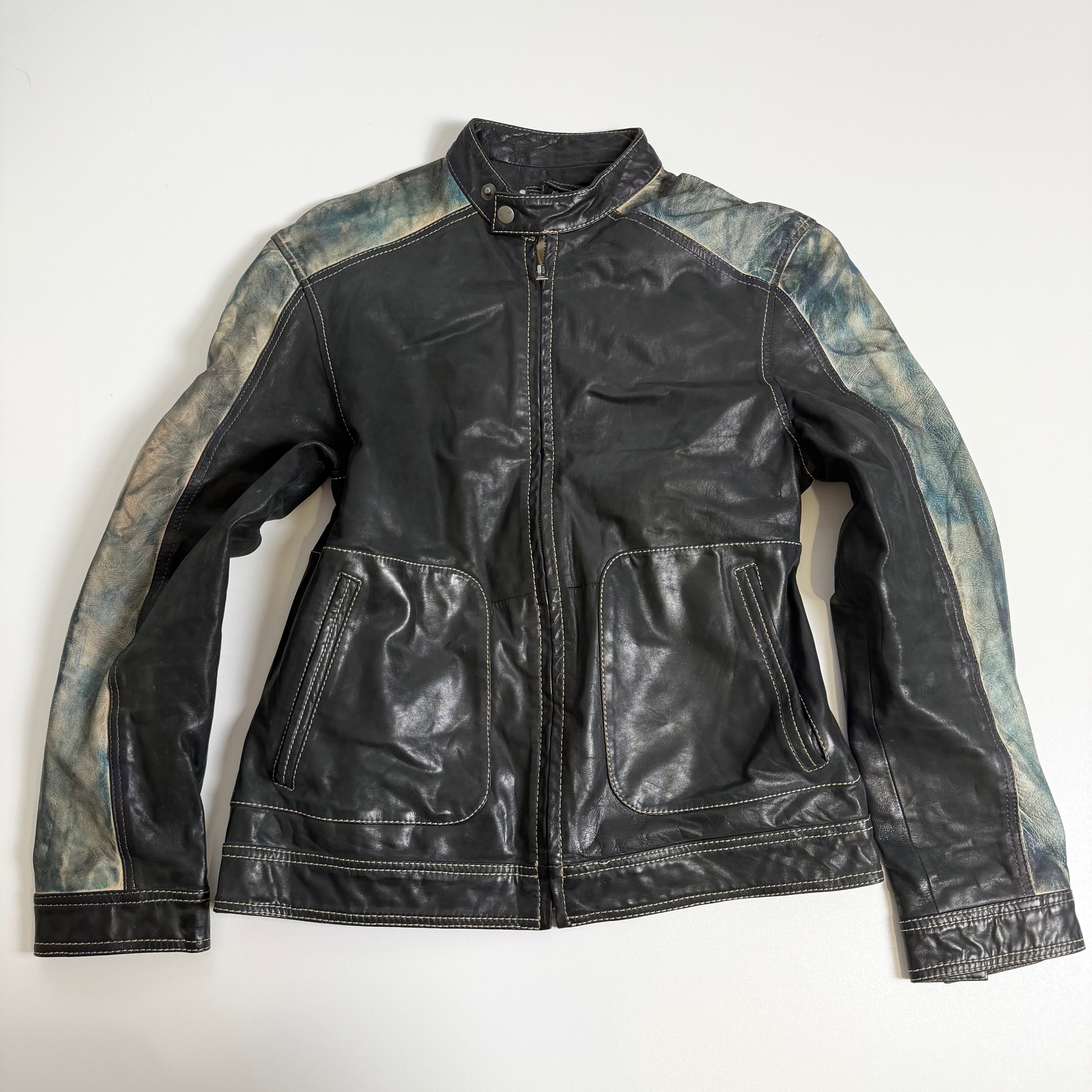 Vintage Y2K green black fitted leather jacket size L/XL