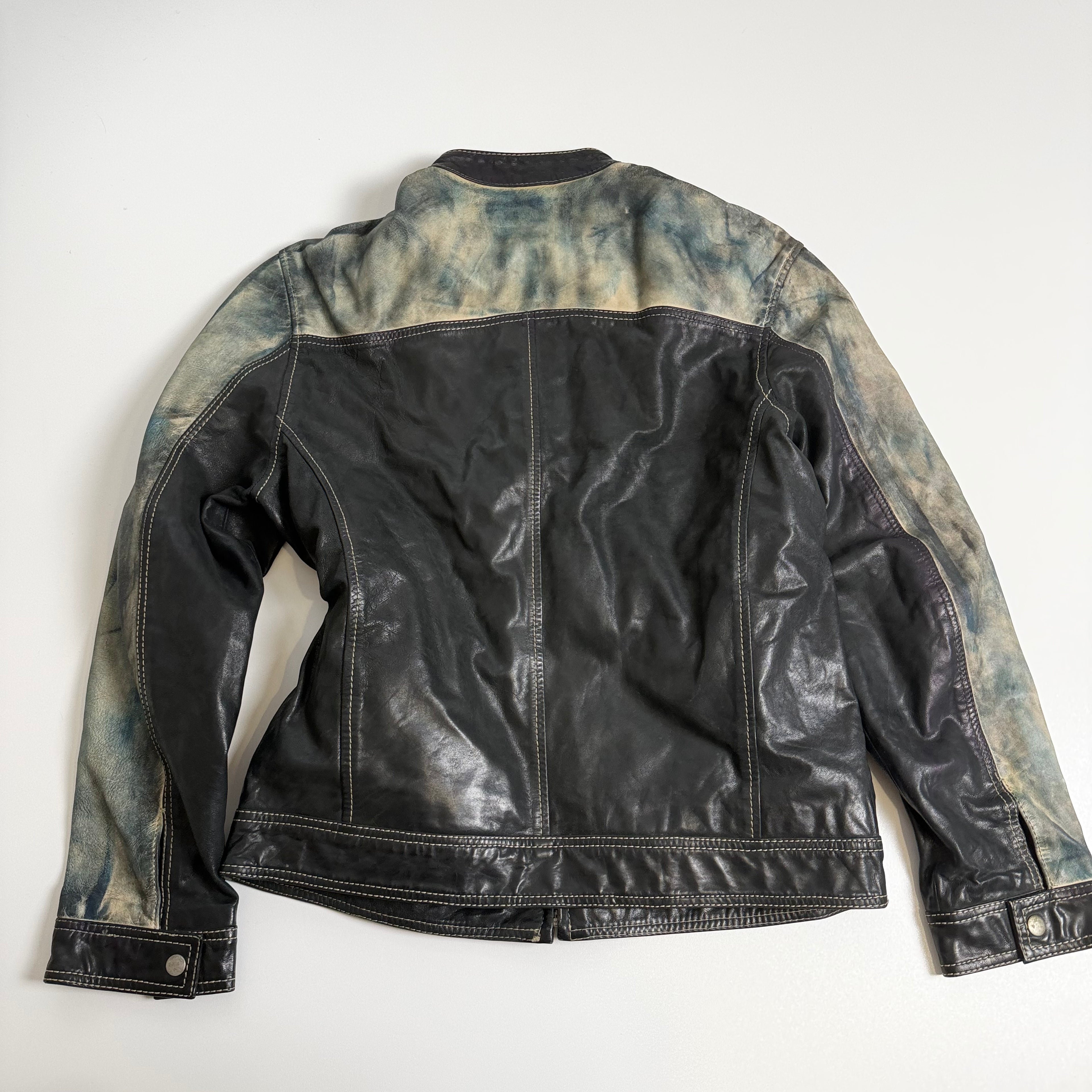 Vintage Y2K green black fitted leather jacket size L/XL