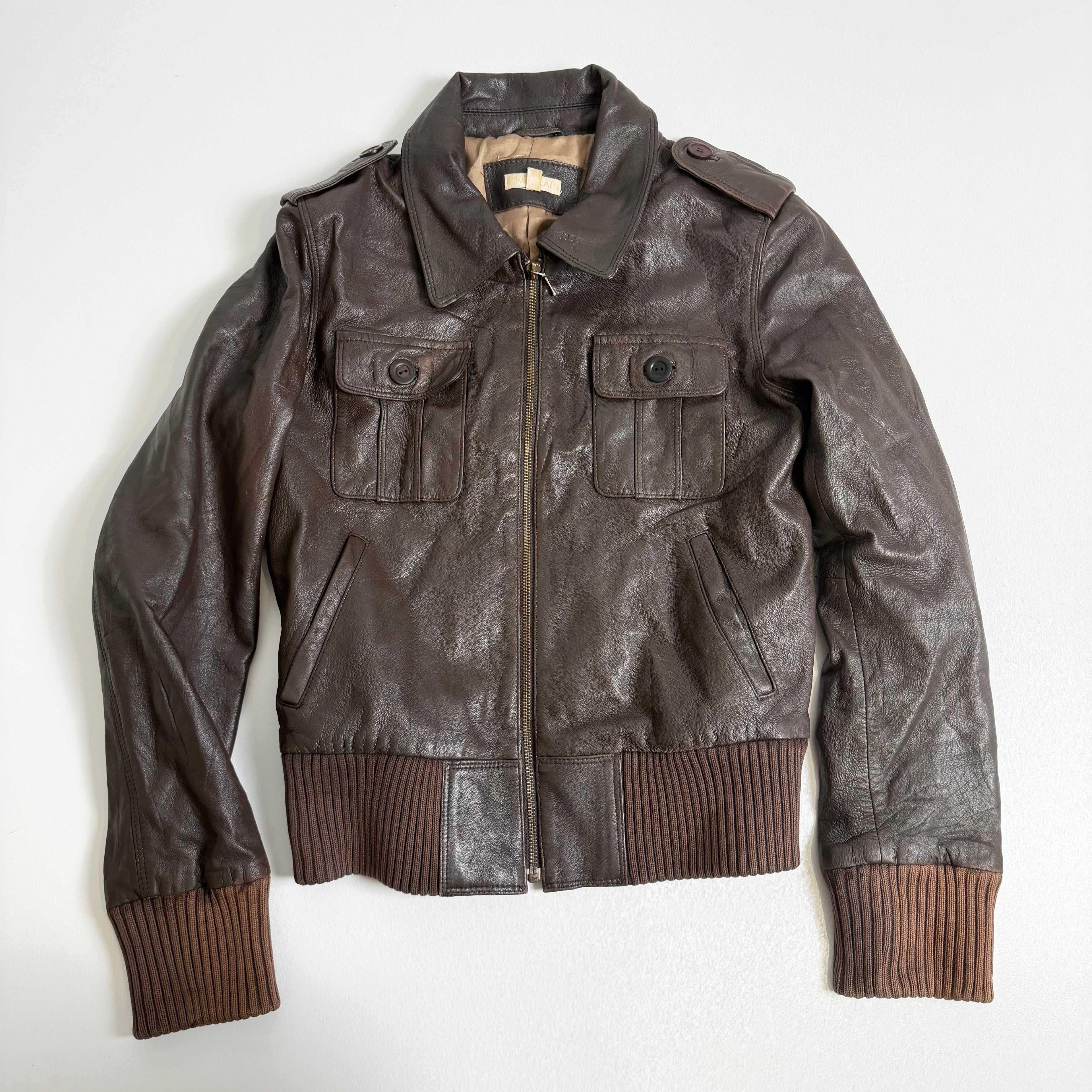 Vintage Y2K Kookai brown knit leather jacket size 12