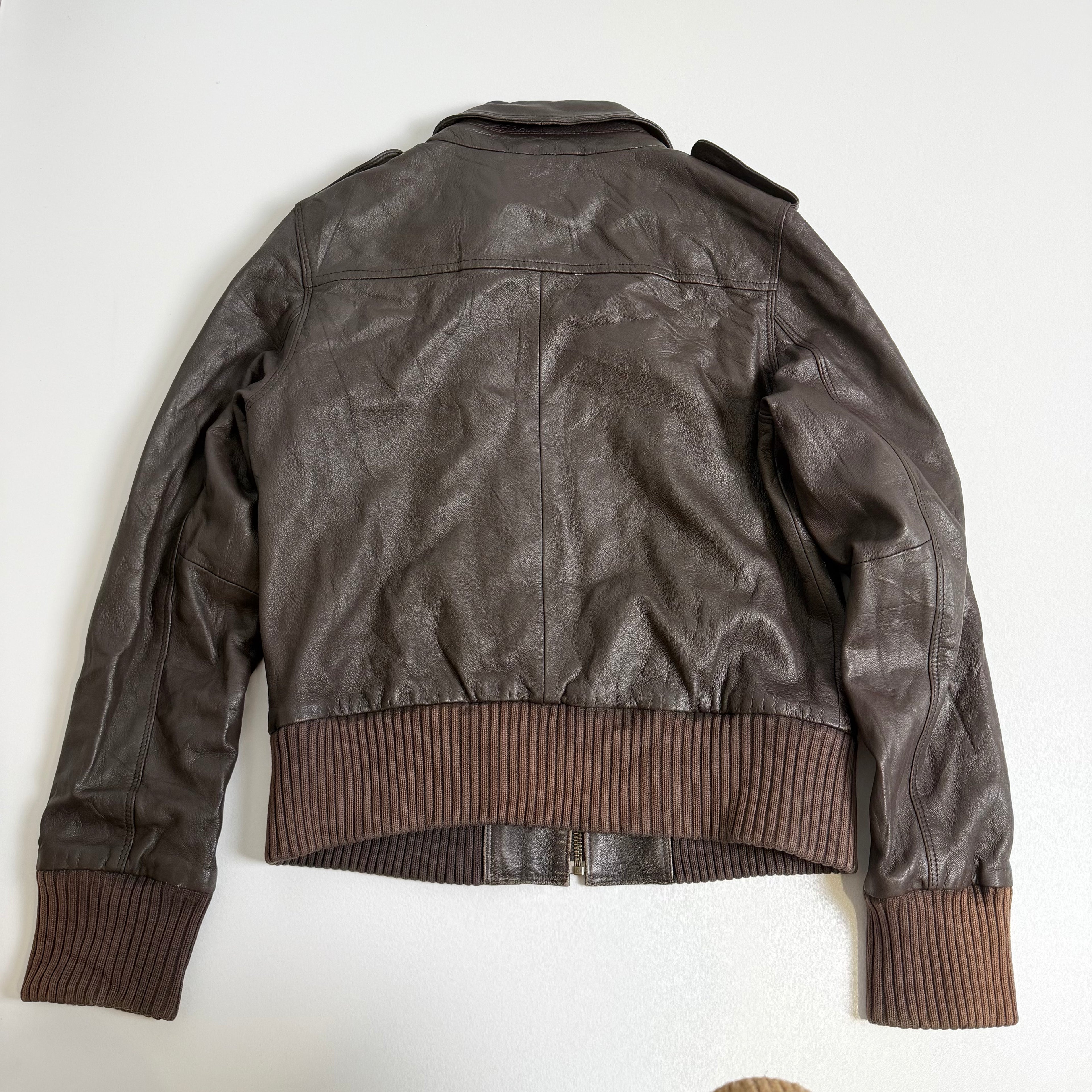 Vintage Y2K Kookai brown knit leather jacket size 12