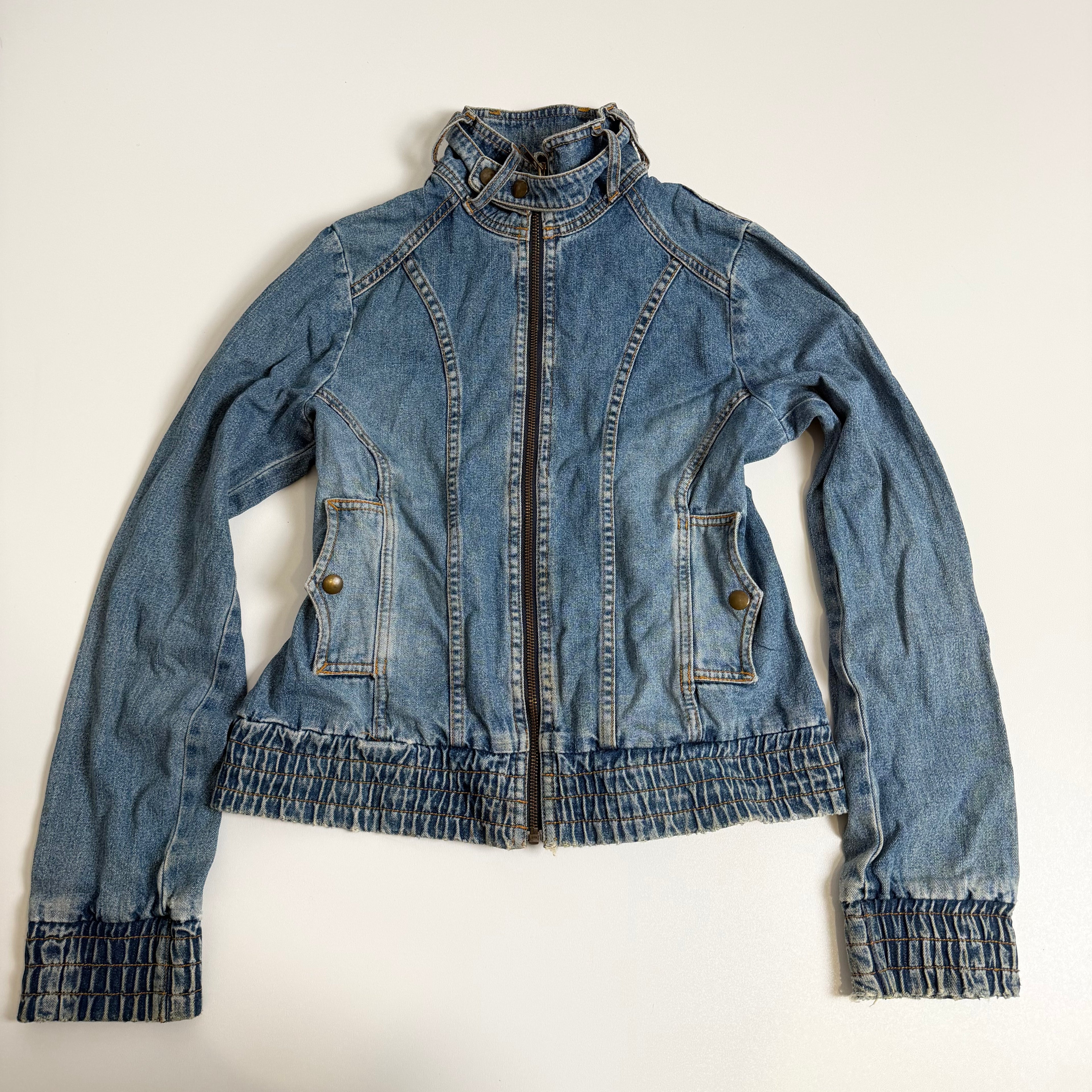 Vintage Y2K fitted high neck denim jacket size L