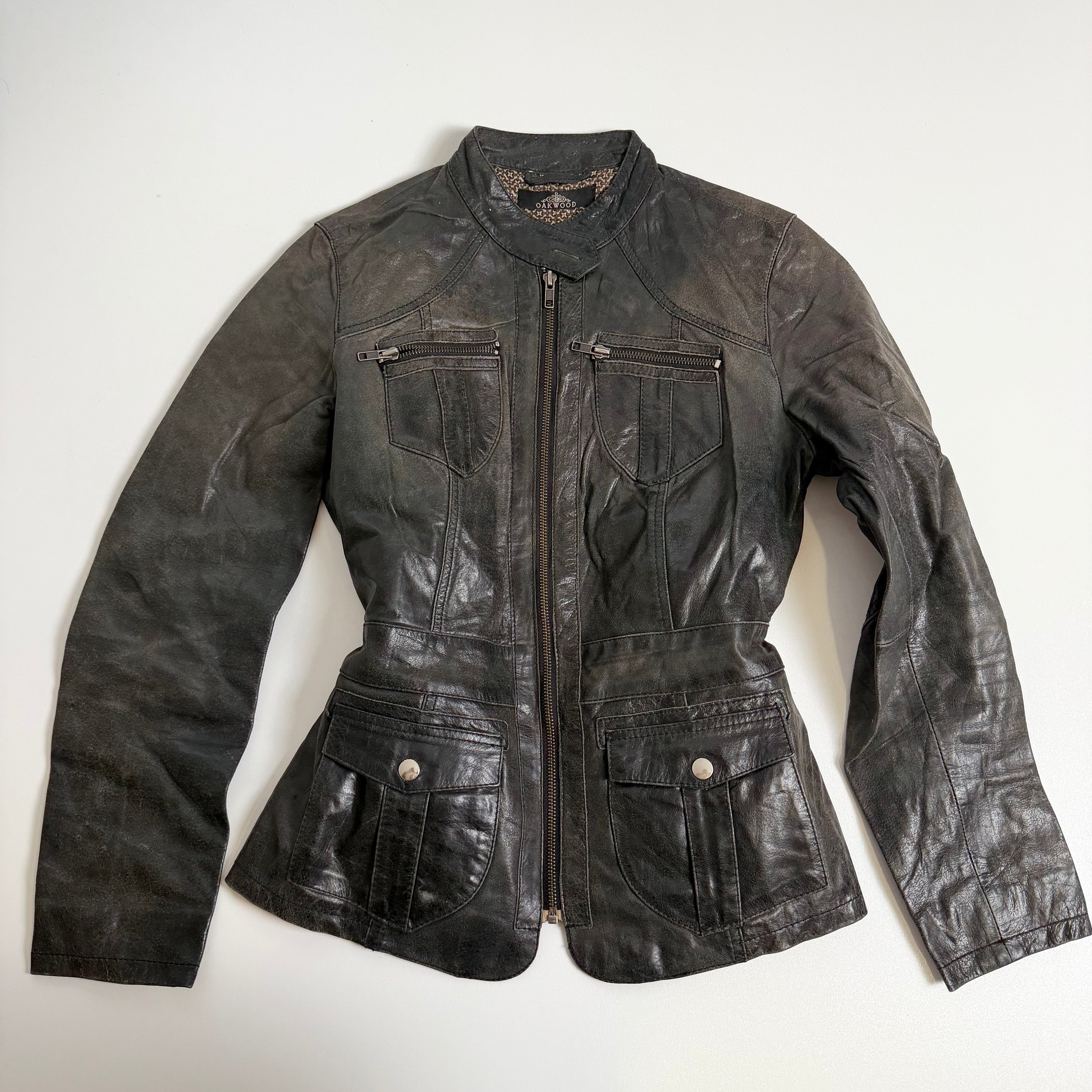 Vintage Y2K khaki leather jacket size L