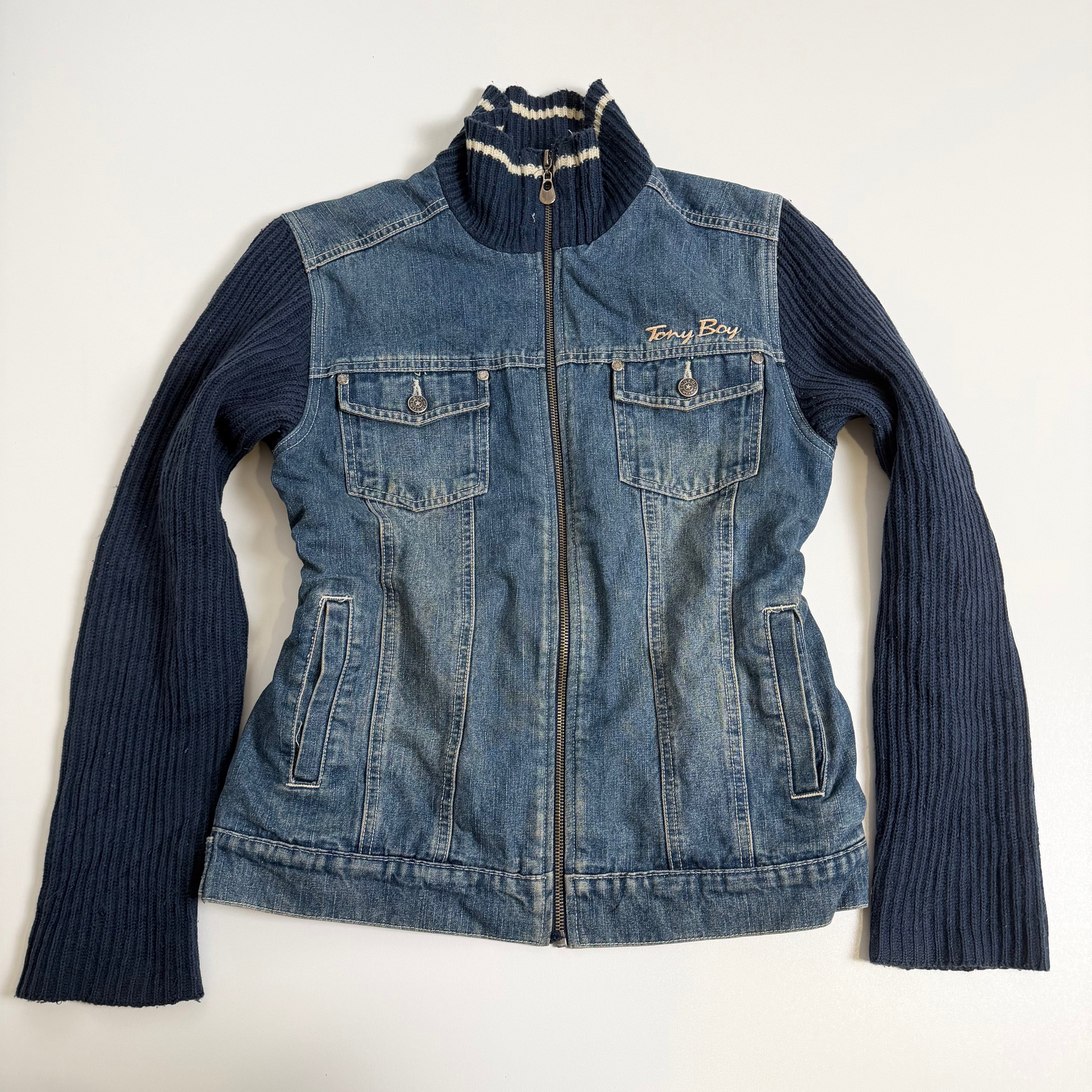 Vintage Y2K knit denim jacket size L